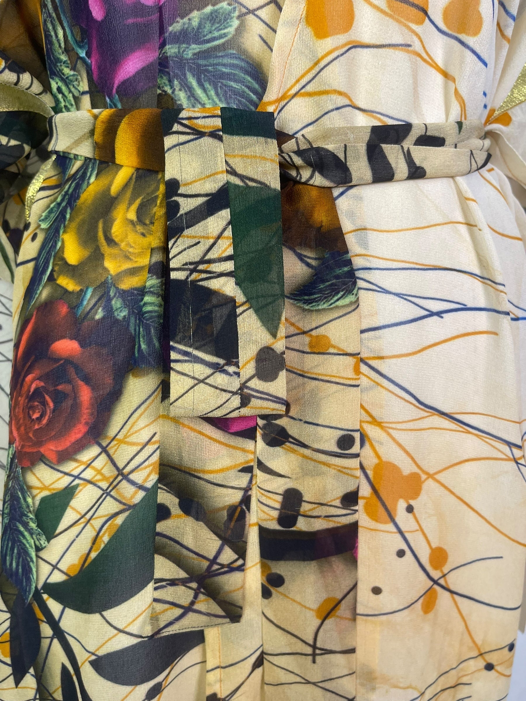 PRG8264 Sheer Avatar Long Pure Silk Kimono Sleeved Duster with Belt