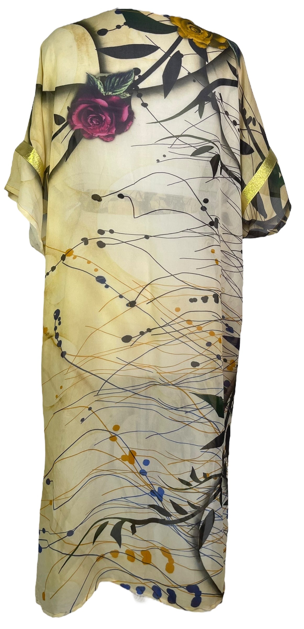 PRG8264 Sheer Avatar Long Pure Silk Kimono Sleeved Duster with Belt