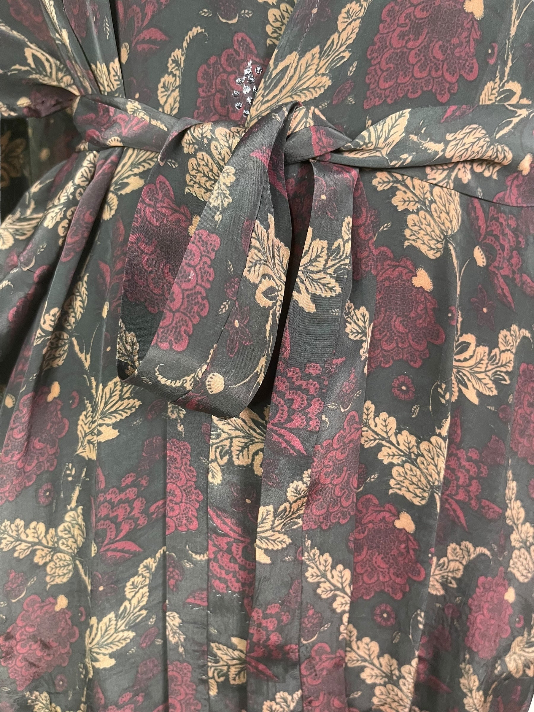 PRS8258 Sheer Avatar Long Pure Silk Satin Kimono Sleeved Duster with Belt