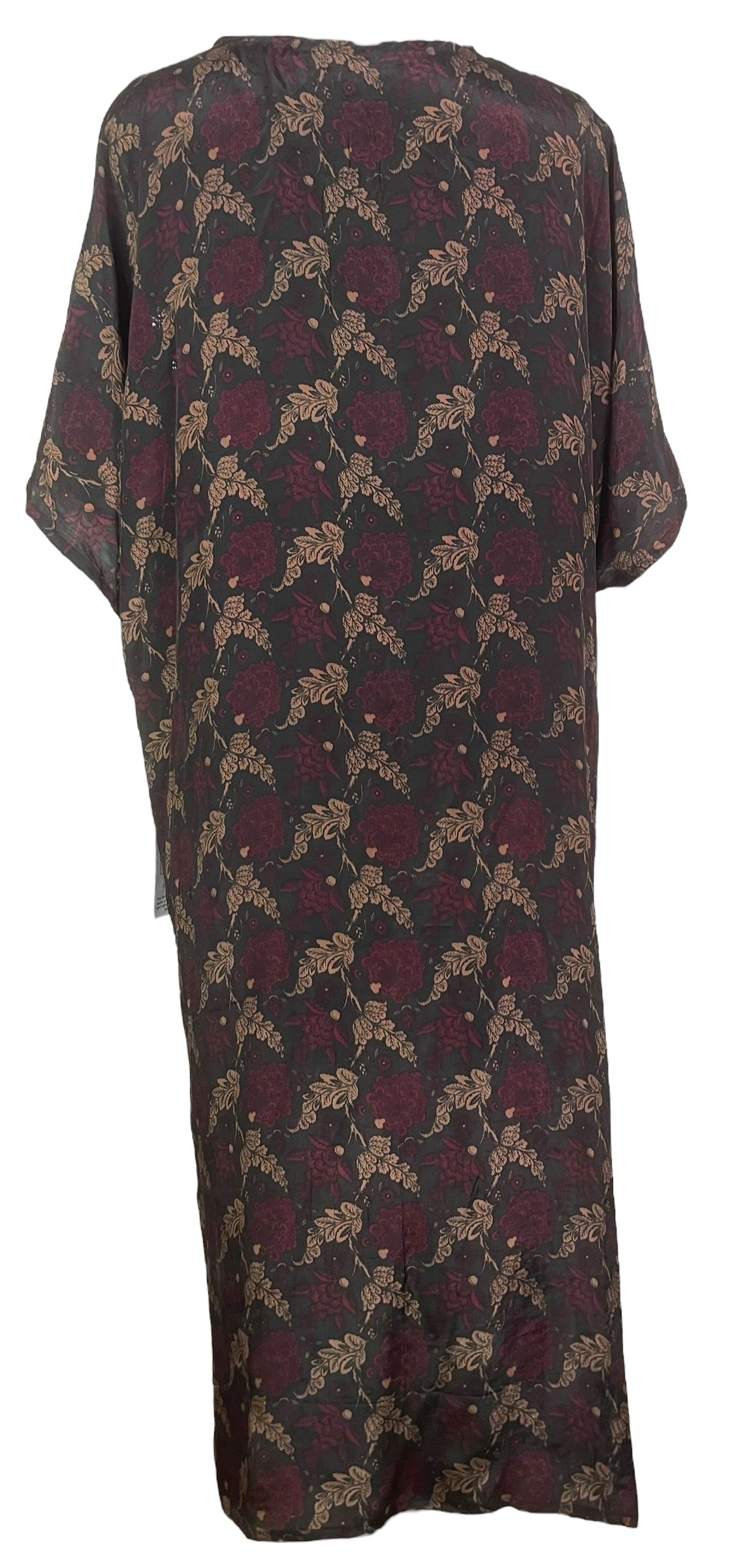 PRS8258 Sheer Avatar Long Pure Silk Satin Kimono Sleeved Duster with Belt