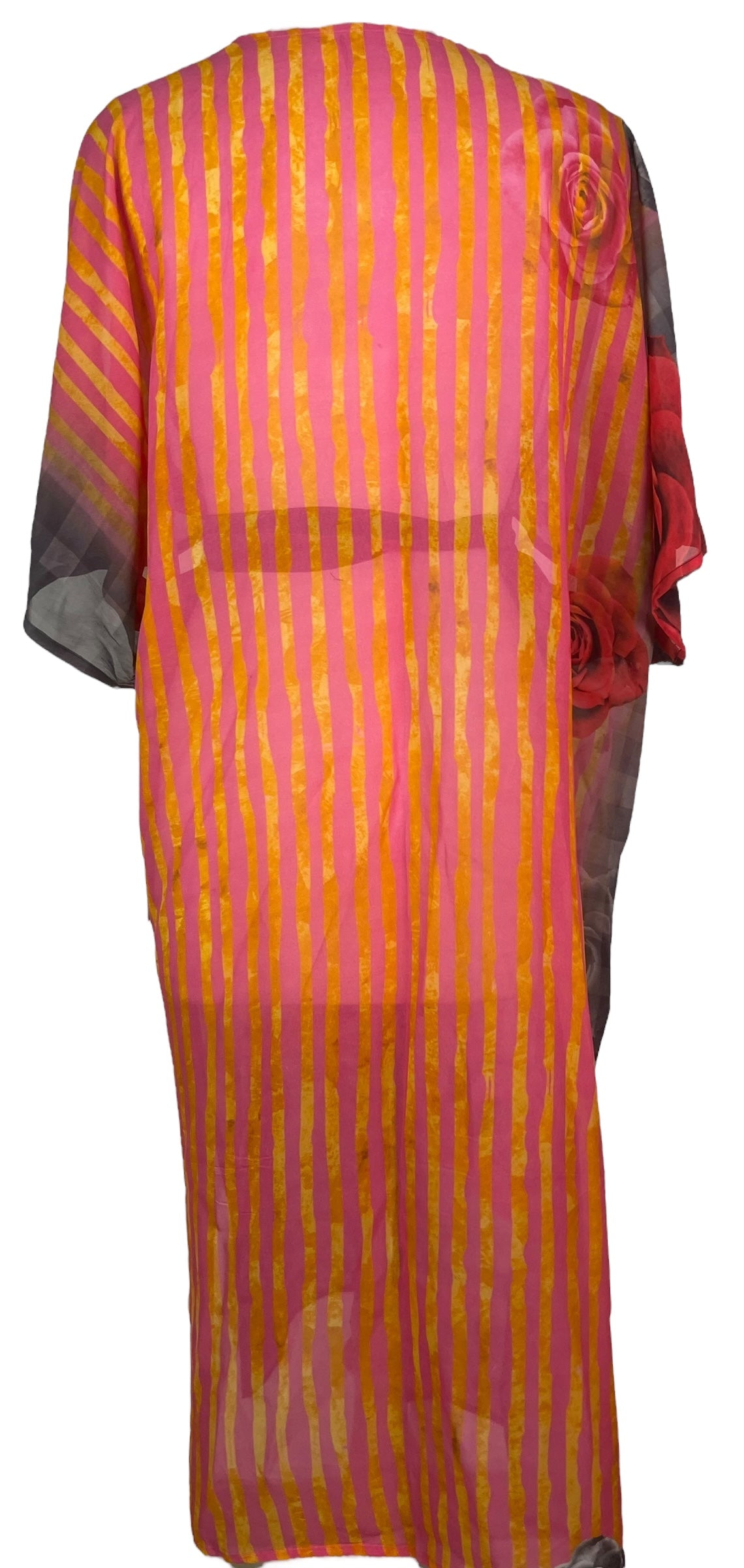 PRG8051 Sheer Avatar Long Pure Silk Kimono Sleeved Duster with Belt