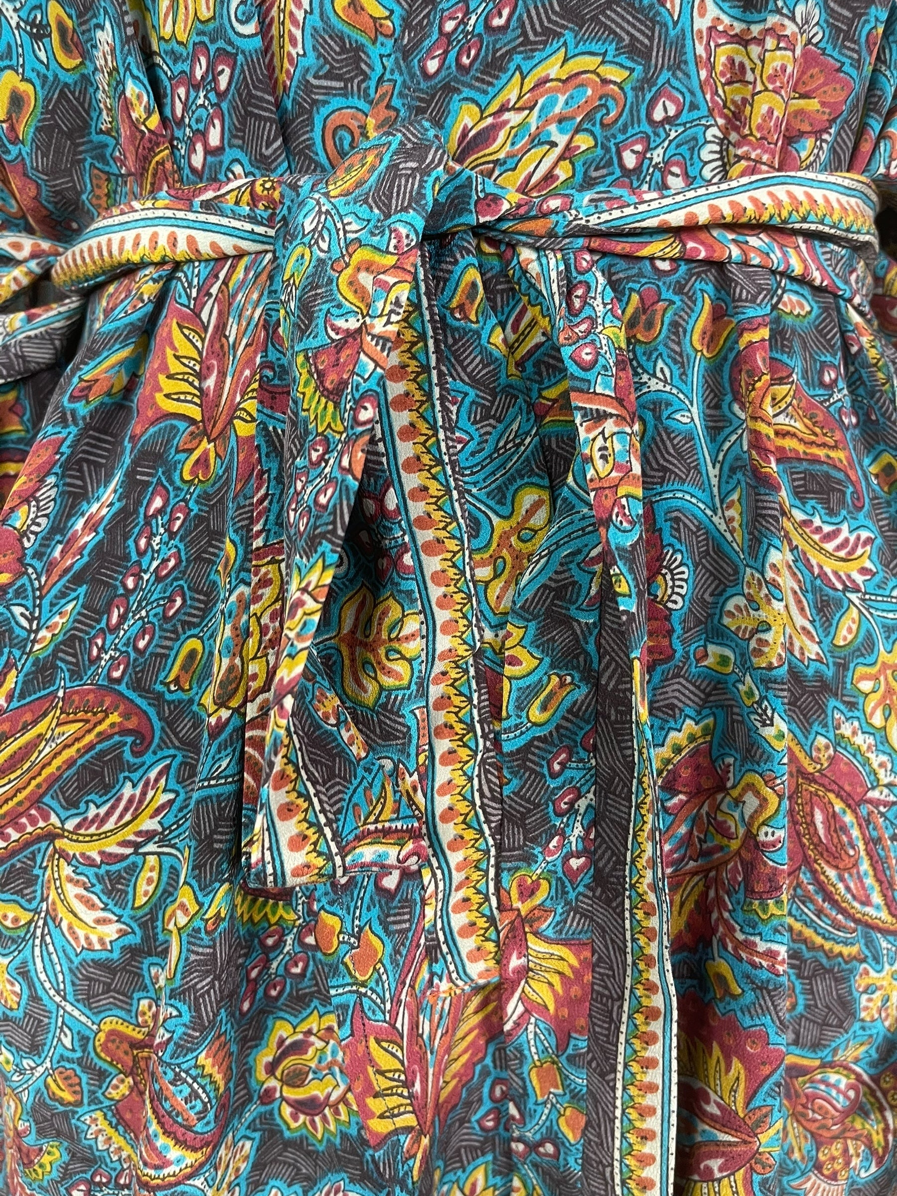 PRC8217 Avatar Long Pure Silk Kimono Sleeved Duster with Belt