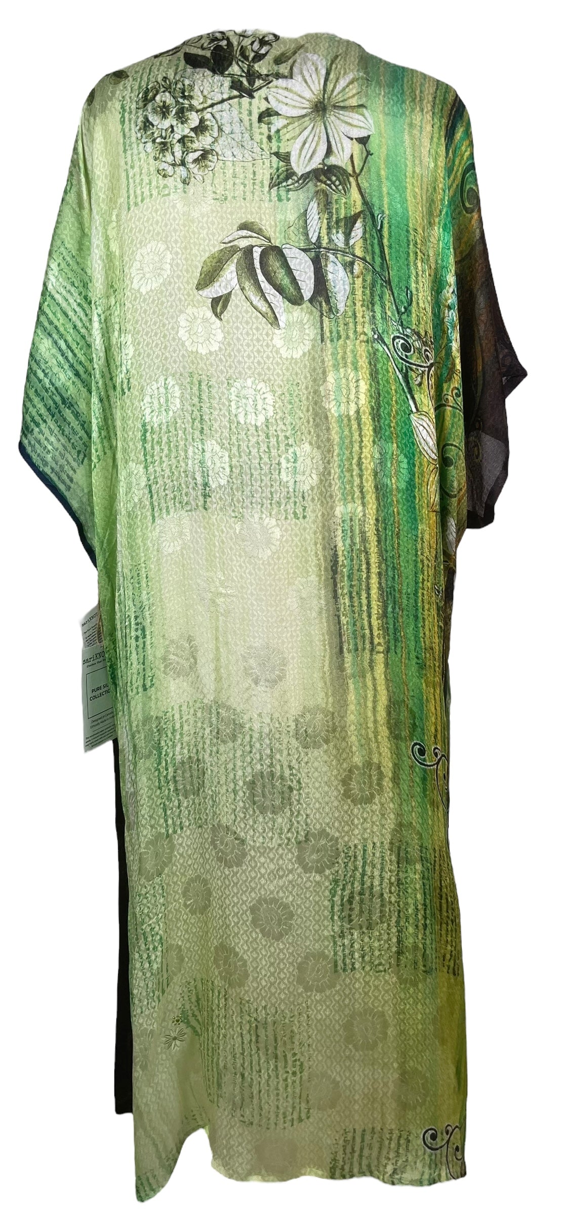 PRG8263 Sheer Avatar Long Pure Silk Kimono Sleeved Duster with Belt