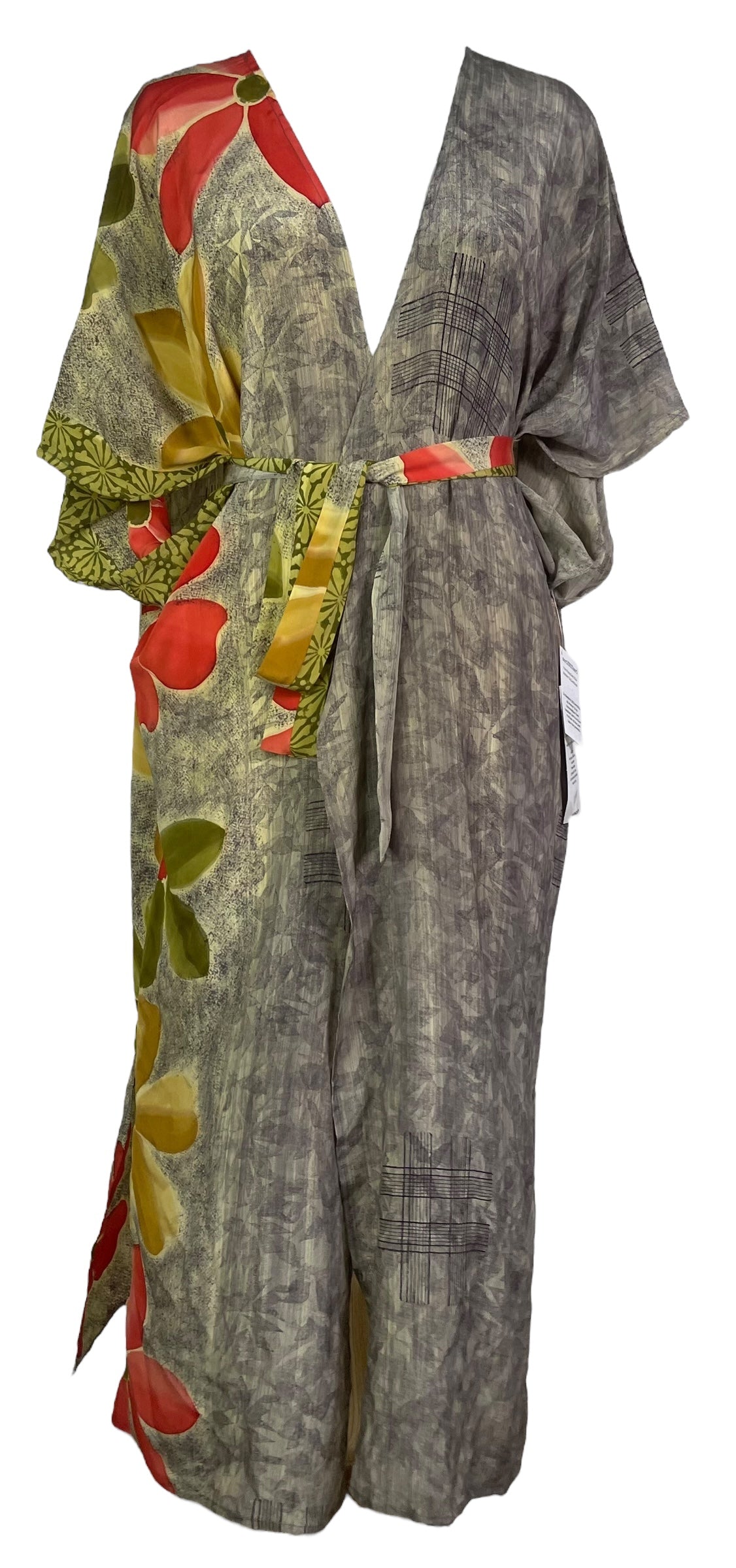 PRC8207 Avatar Long Pure Silk Kimono Sleeved Duster with Belt