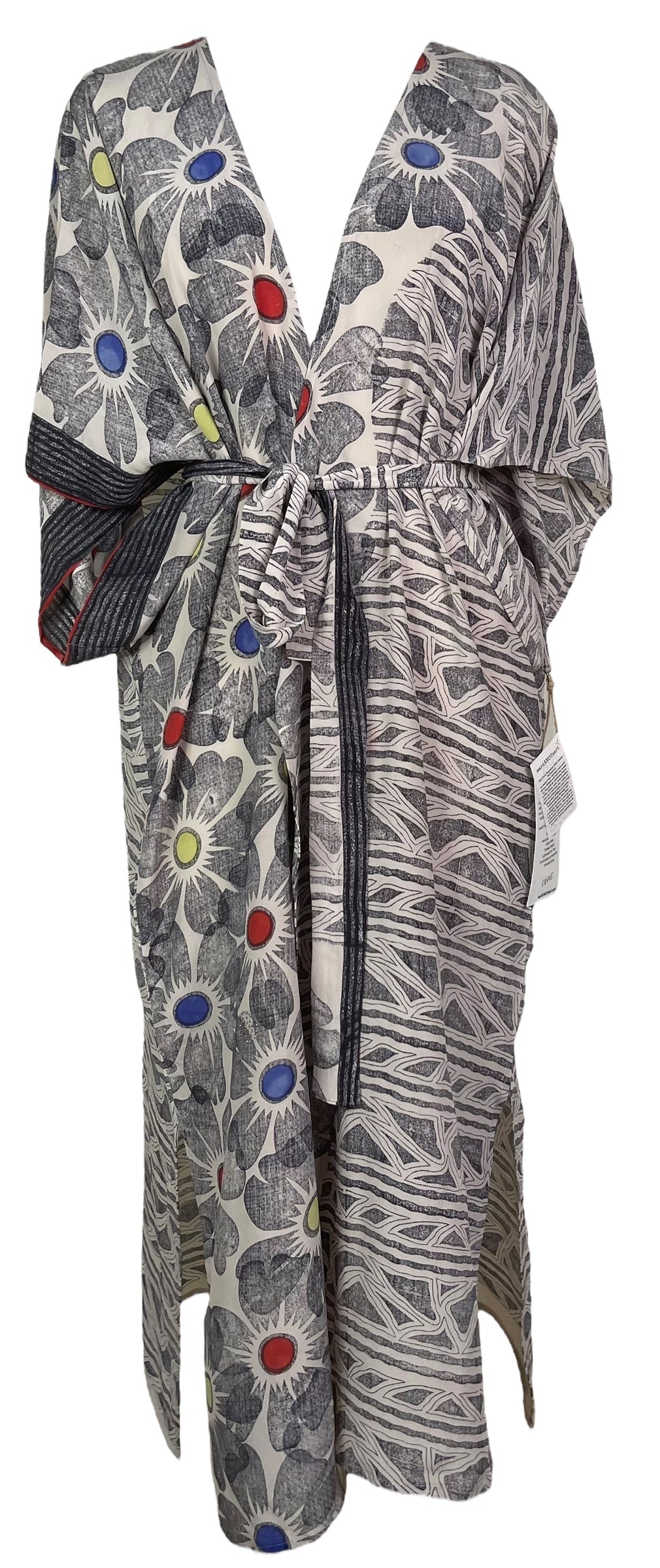 PRC8205 Avatar Long Pure Silk Kimono Sleeved Duster with Belt