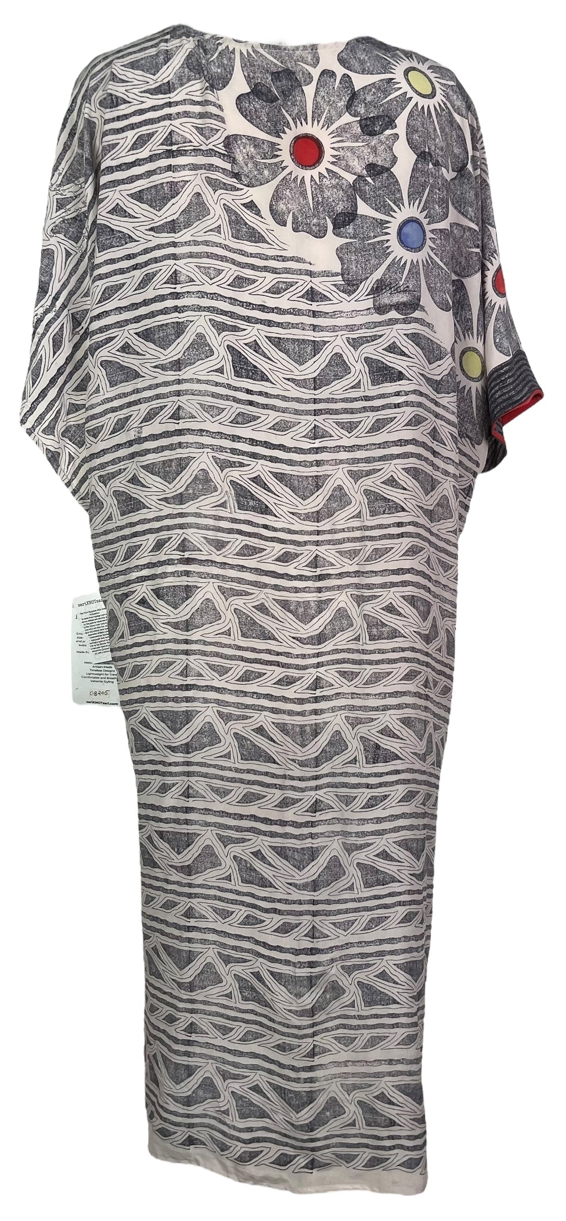 PRC8205 Avatar Long Pure Silk Kimono Sleeved Duster with Belt