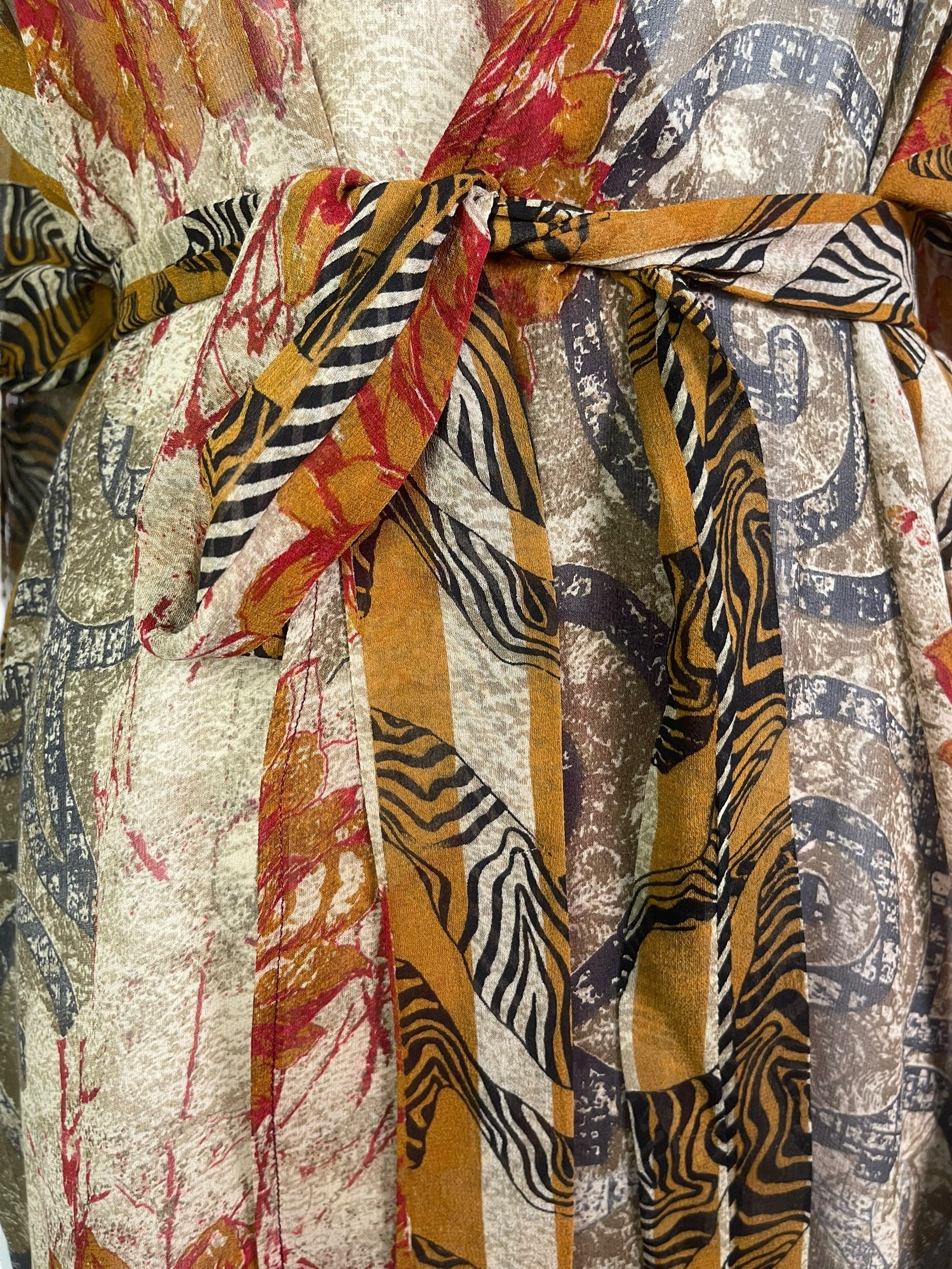 PRG8214 Sheer Avatar Long Pure Silk Kimono Sleeved Duster with Belt