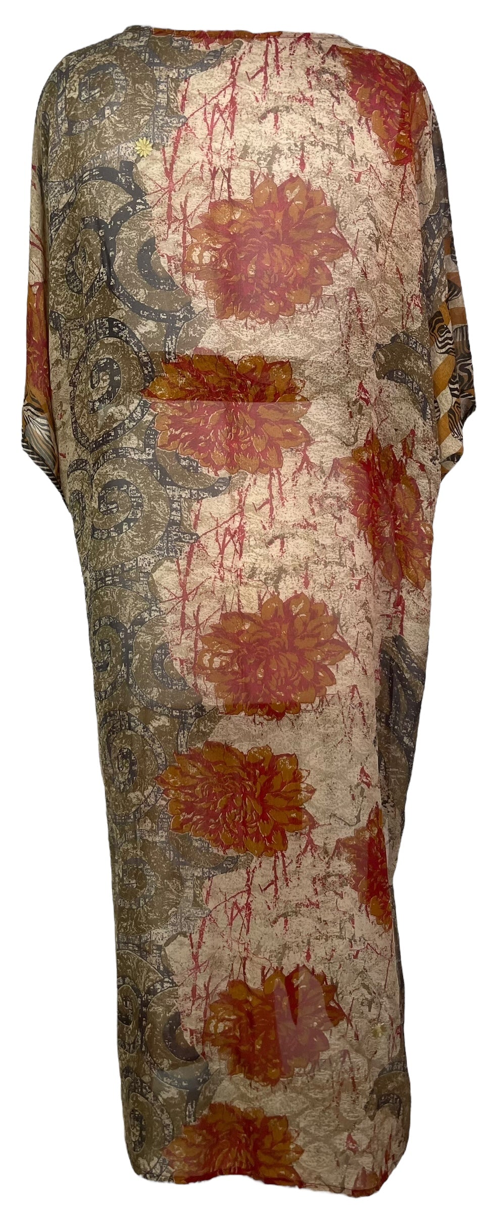 PRG8214 Sheer Avatar Long Pure Silk Kimono Sleeved Duster with Belt