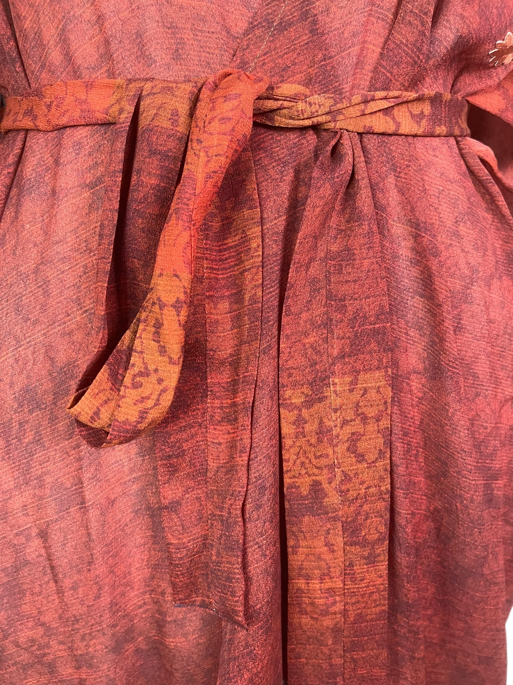 PRG8055 Sheer Avatar Long Pure Silk Kimono Sleeved Duster with Belt