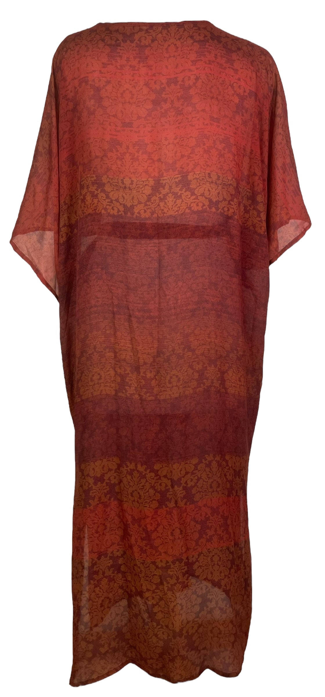 PRG8055 Sheer Avatar Long Pure Silk Kimono Sleeved Duster with Belt