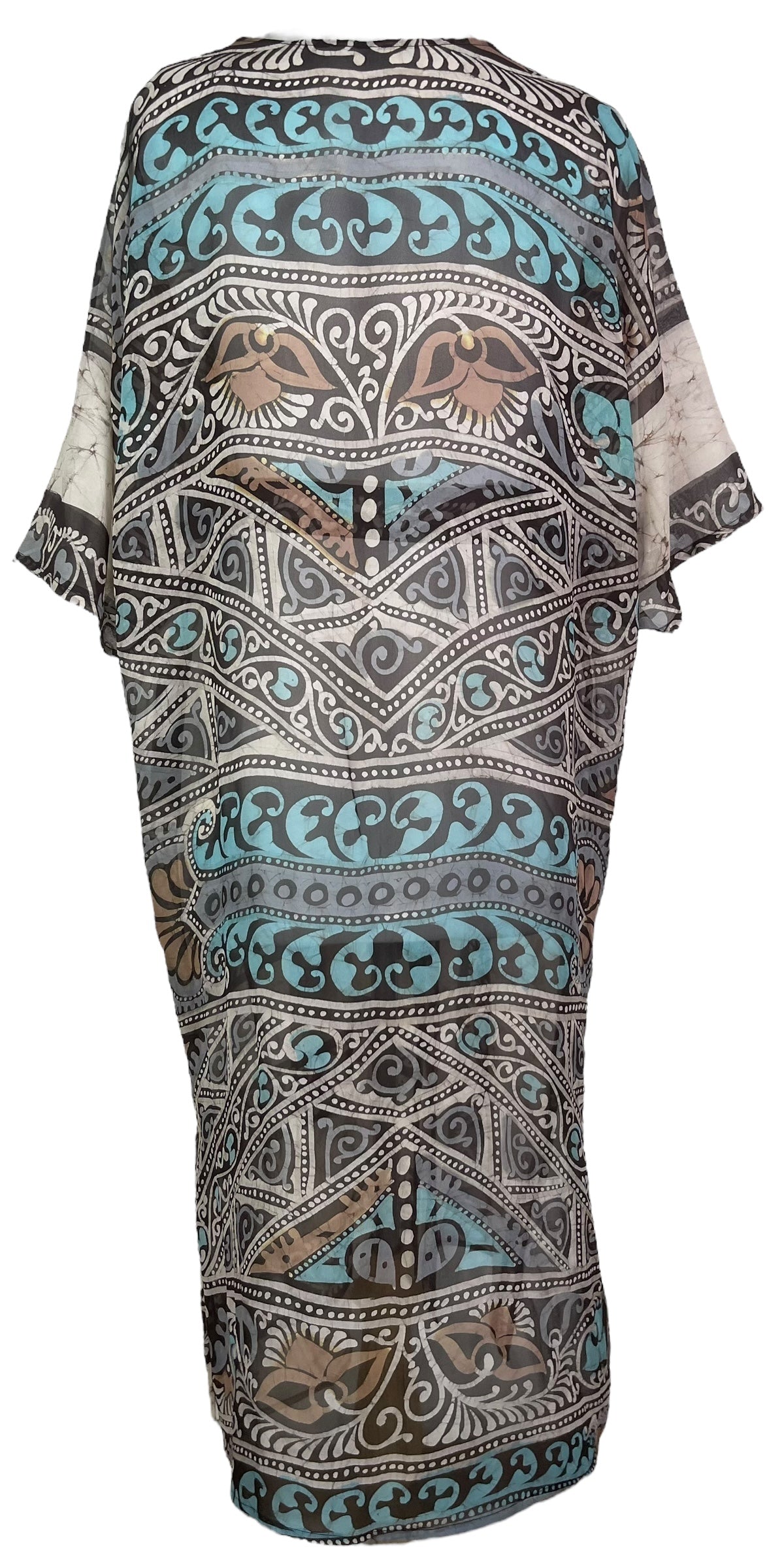 PRG8271 Sheer Avatar Long Pure Silk Kimono Sleeved Duster with Belt