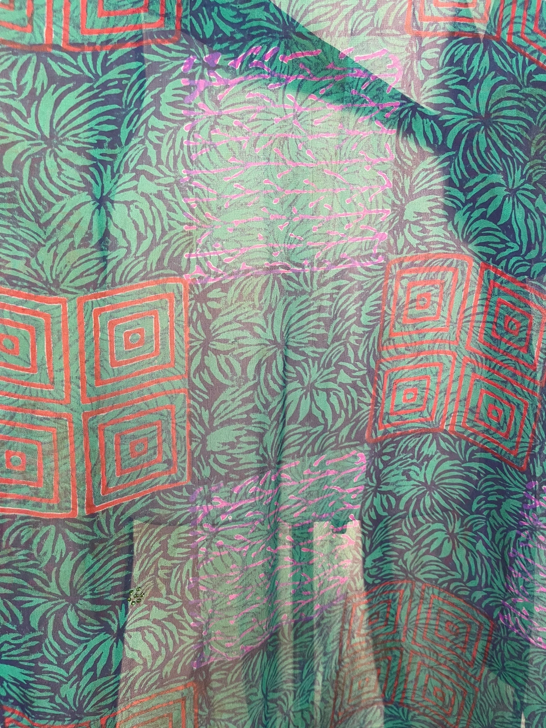 PRG8268 Sheer Avatar Long Pure Silk Kimono Sleeved Duster with Belt