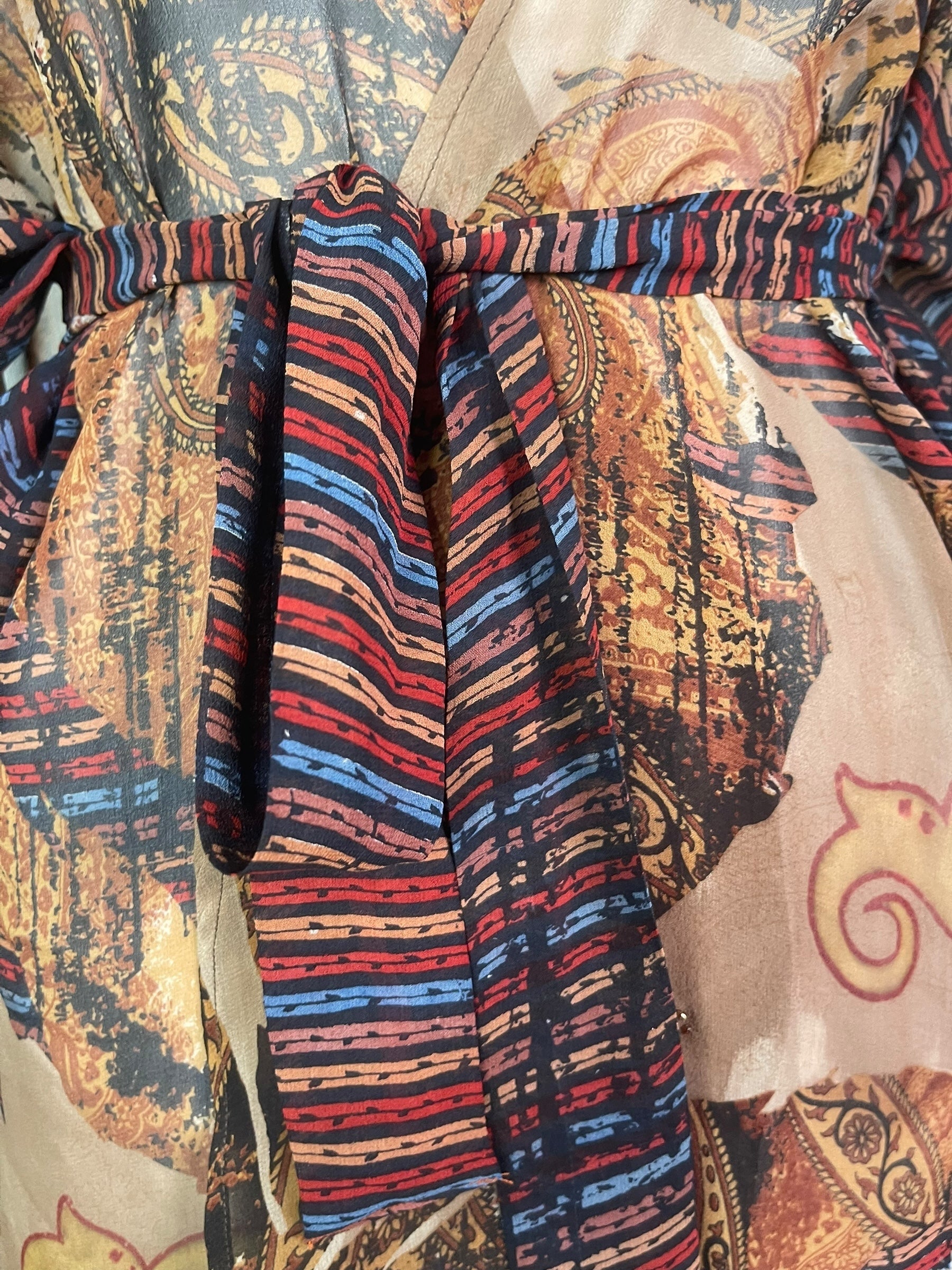 PRG8218 Sheer Avatar Long Pure Silk Kimono Sleeved Duster with Belt