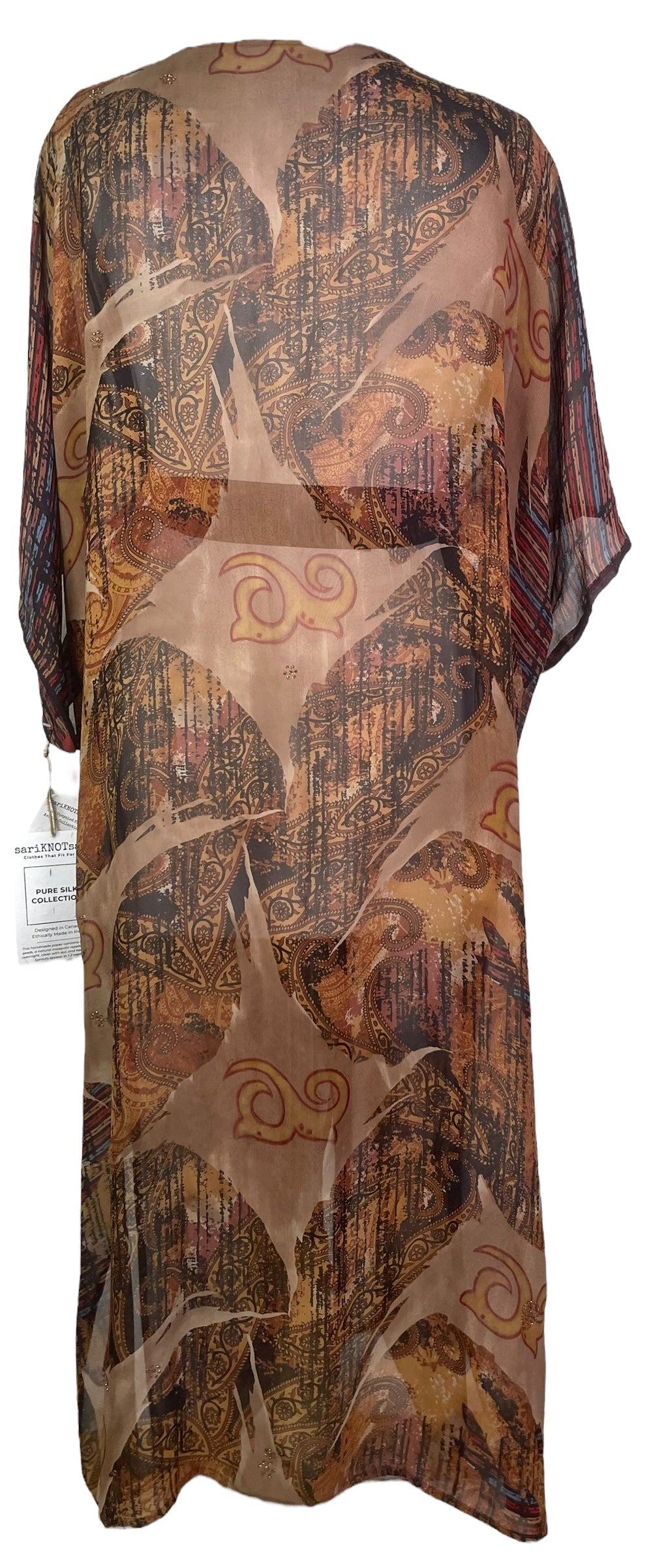 PRG8218 Sheer Avatar Long Pure Silk Kimono Sleeved Duster with Belt