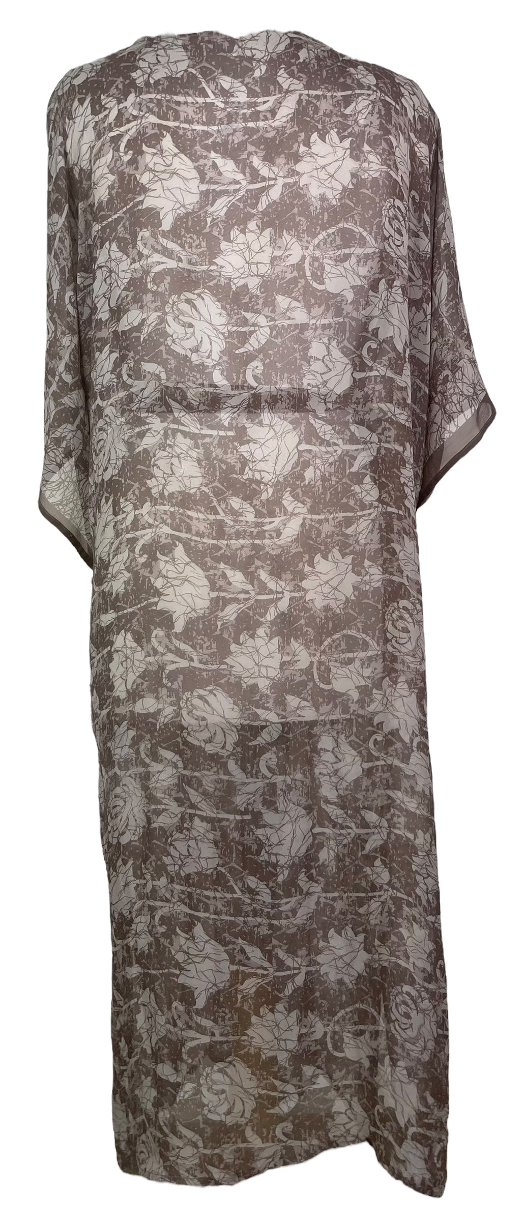 PRG8216 Sheer Avatar Long Pure Silk Kimono Sleeved Duster with Belt