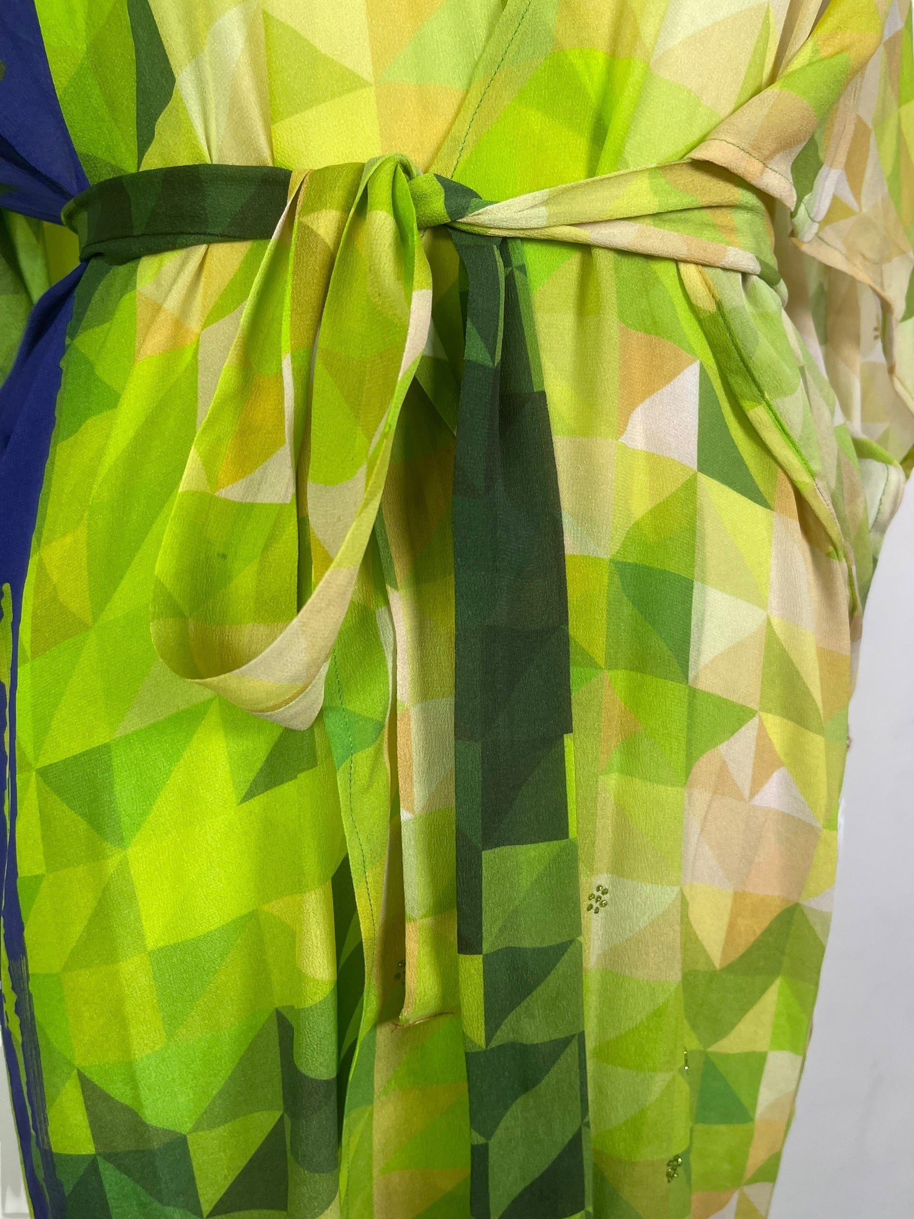 PRG8209 Sheer Avatar Long Pure Silk Kimono Sleeved Duster with Belt