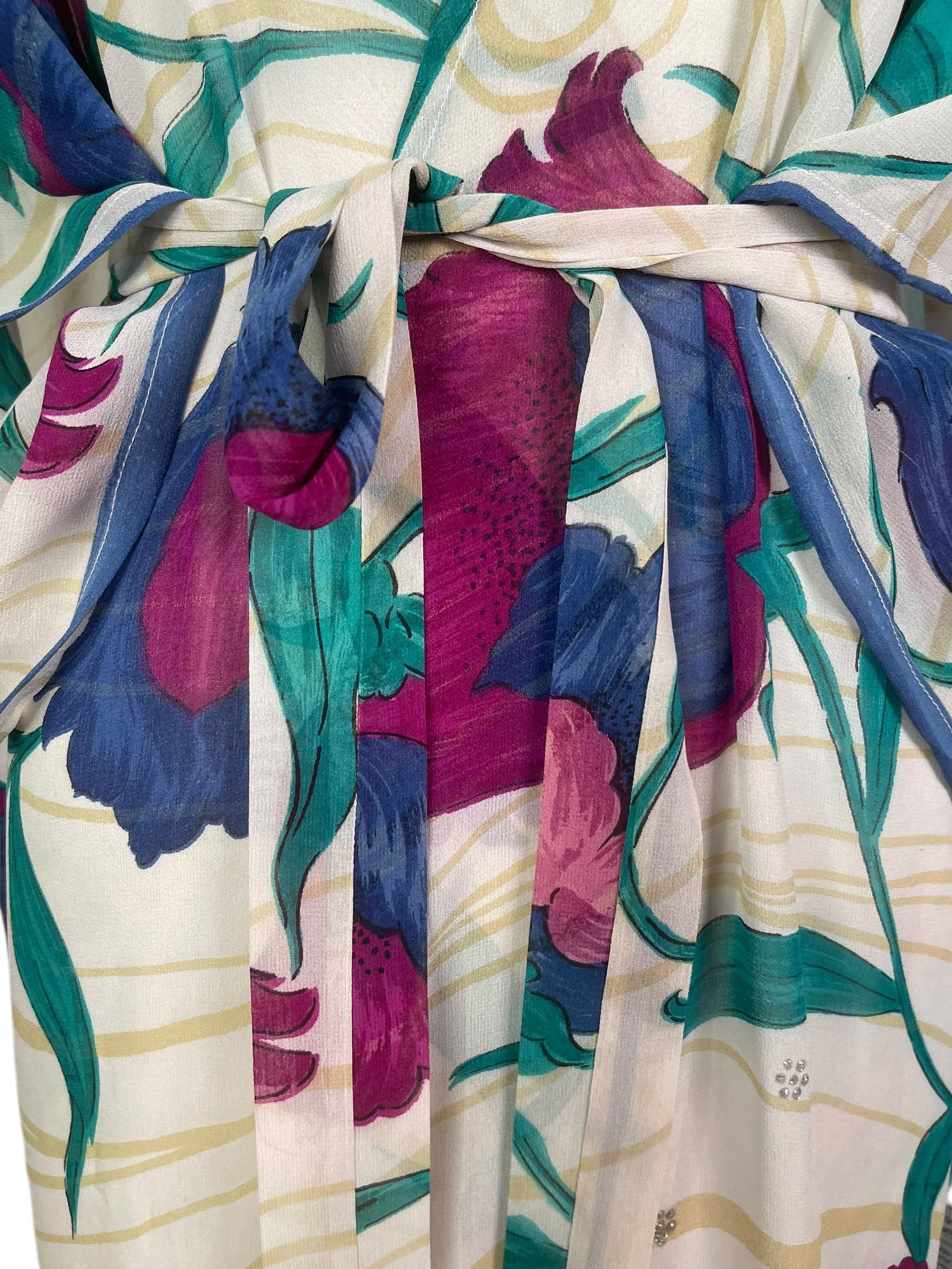 PRG8052 Sheer Avatar Long Pure Silk Kimono Sleeved Duster with Belt