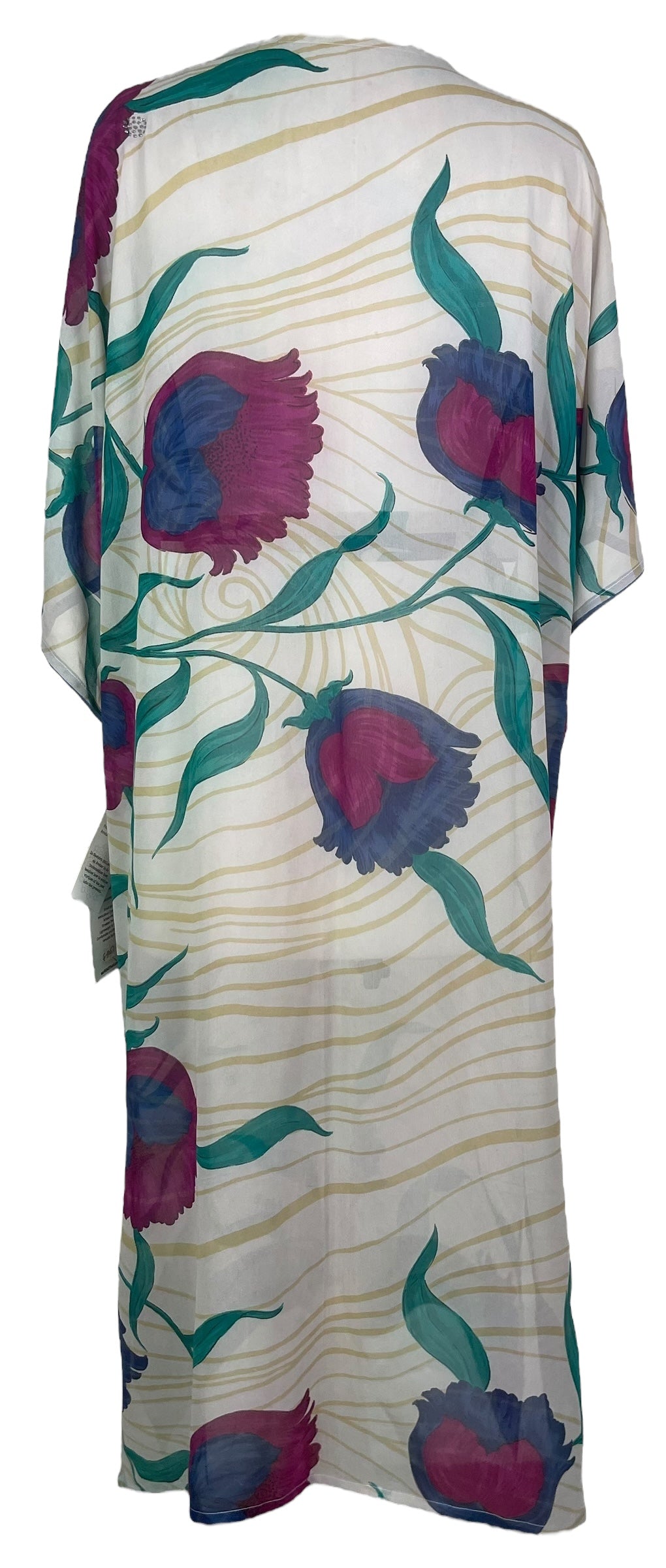 PRG8052 Sheer Avatar Long Pure Silk Kimono Sleeved Duster with Belt