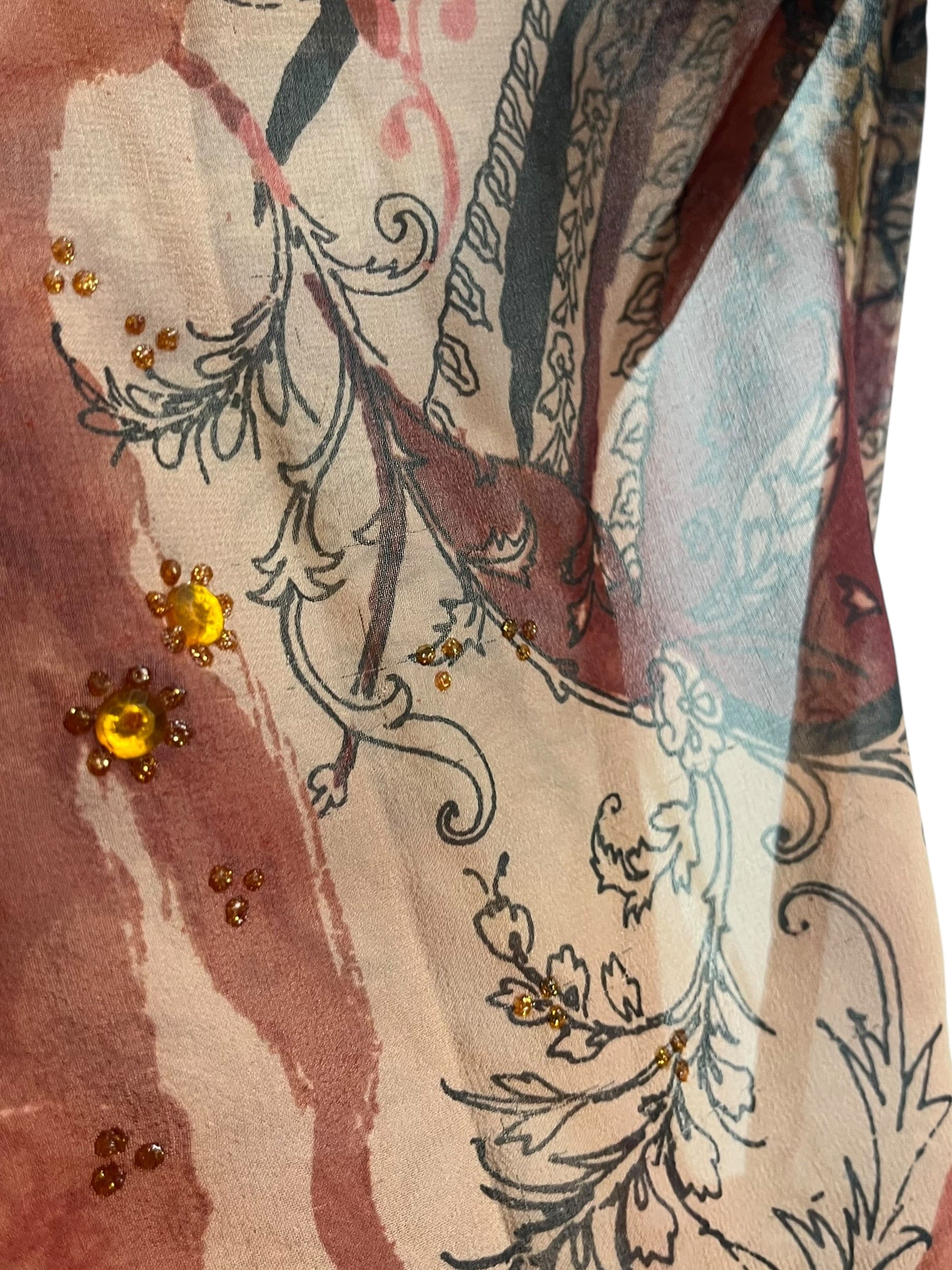 PRG8723 Sheer Wabi Sabi Pure Silk Short Kaftan Tunic with Slits