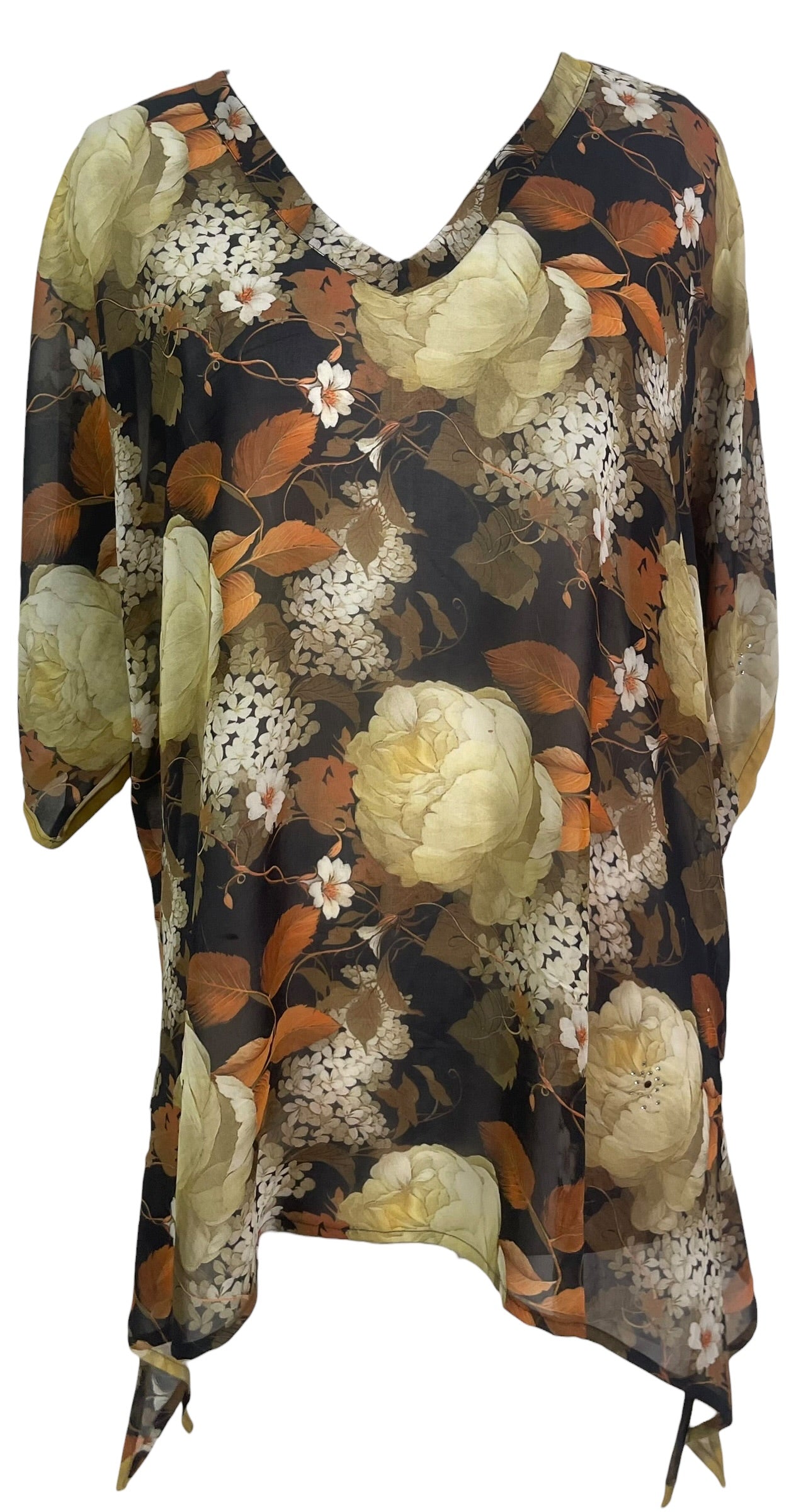 PRG9052 Sheer Avatar Pure Silk Long Tunic with Side Ties