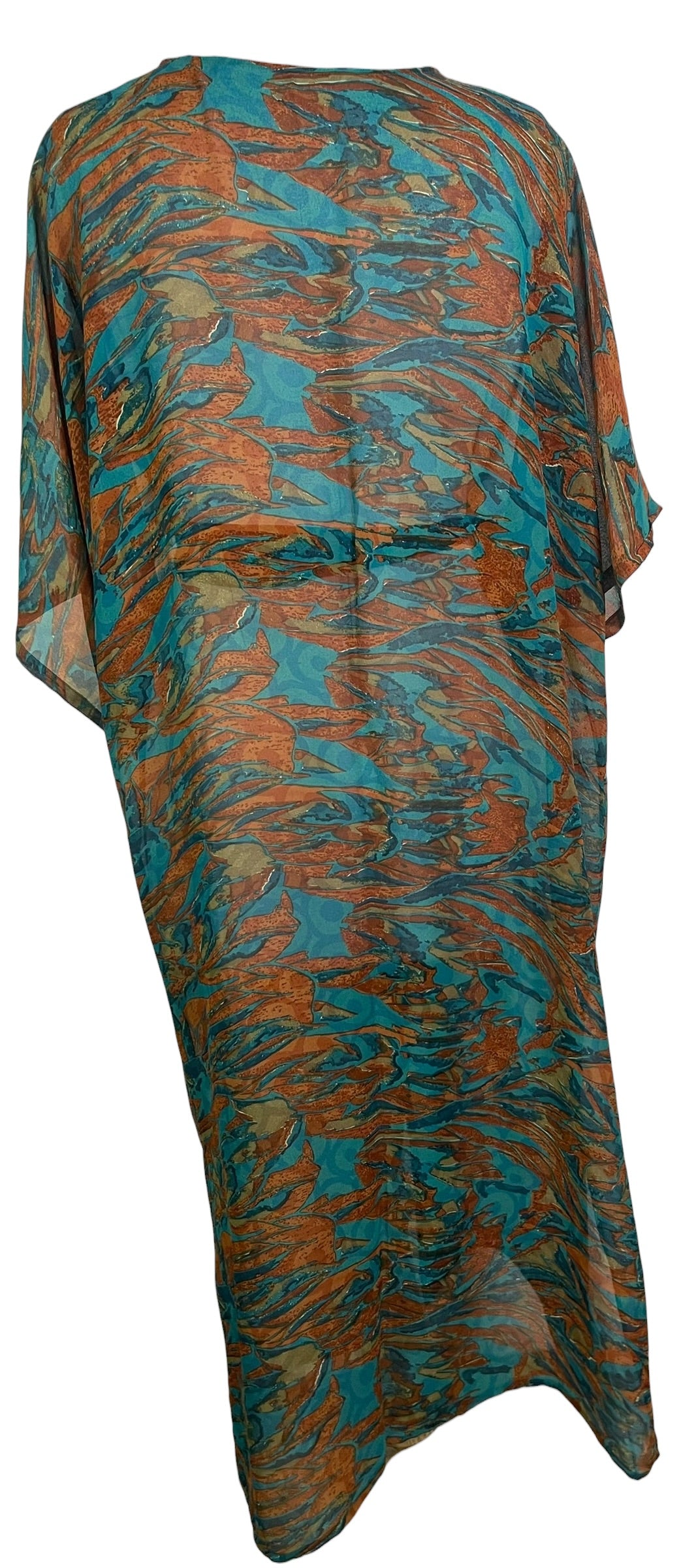 PRG9046 Sheer Avatar Long Pure Silk Kimono Sleeved Duster with Belt