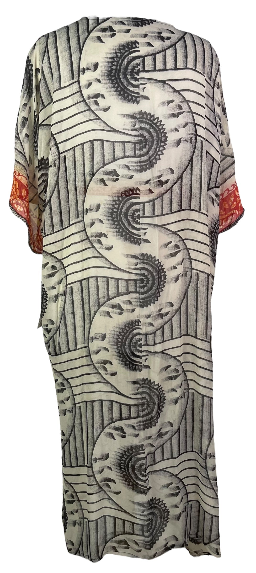 PRG8204 Sheer Wabi Sabi Pure Silk Kimono Sleeved Duster with Belt