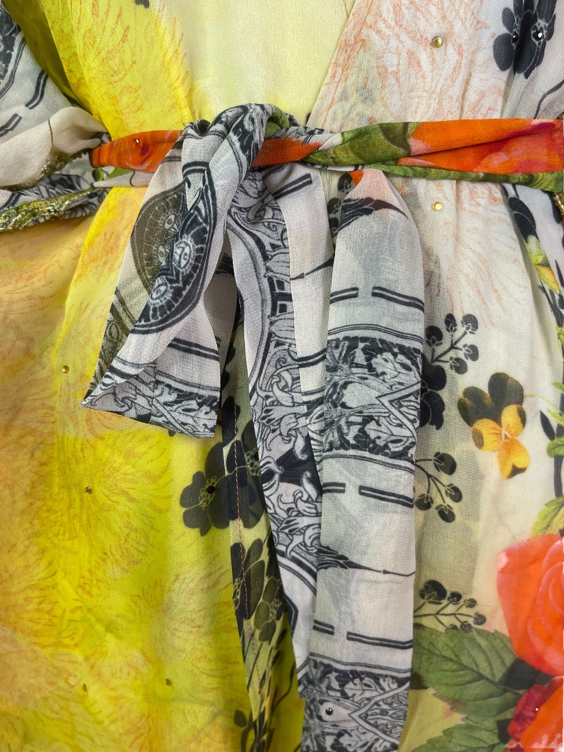 PRG8056 Sheer Wabi Sabi Pure Silk Kimono Sleeved Duster with Belt