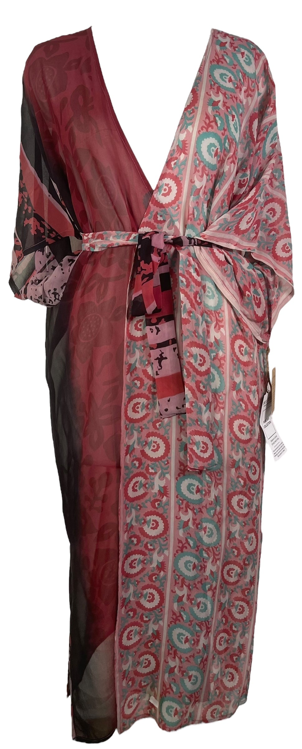 PRG8057 Sheer Wabi Sabi Pure Silk Kimono Sleeved Duster with Belt