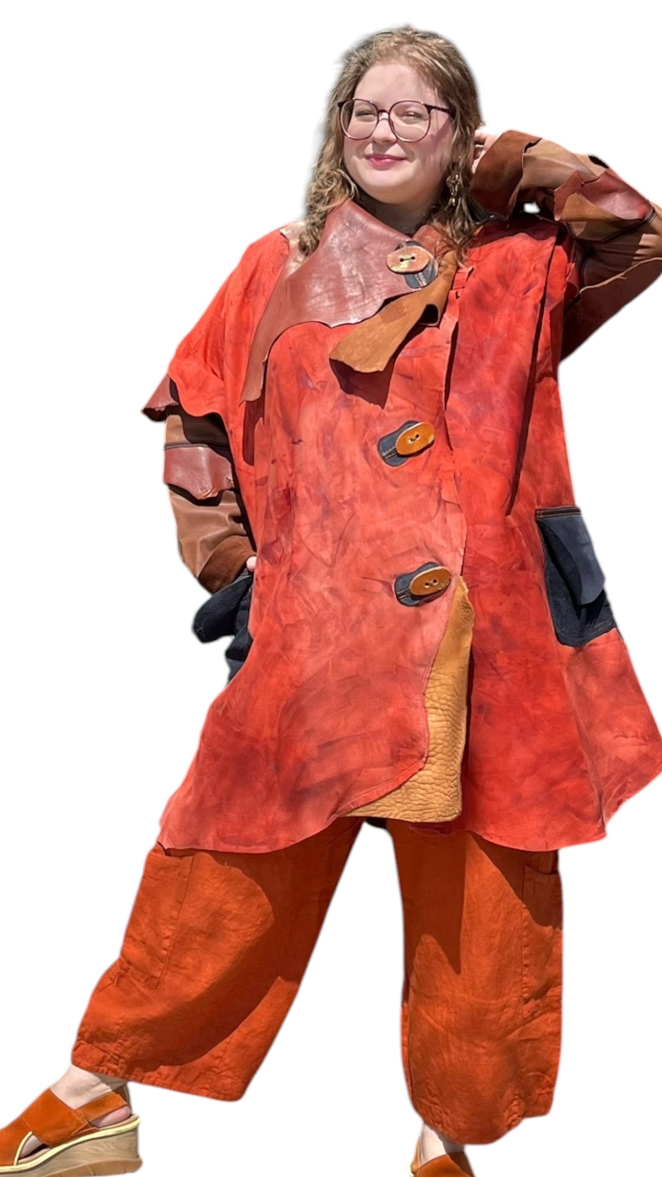 Brick, Brown and Cognac Hand-Painted Leather 7/8 Coat by Pepin Designs #27