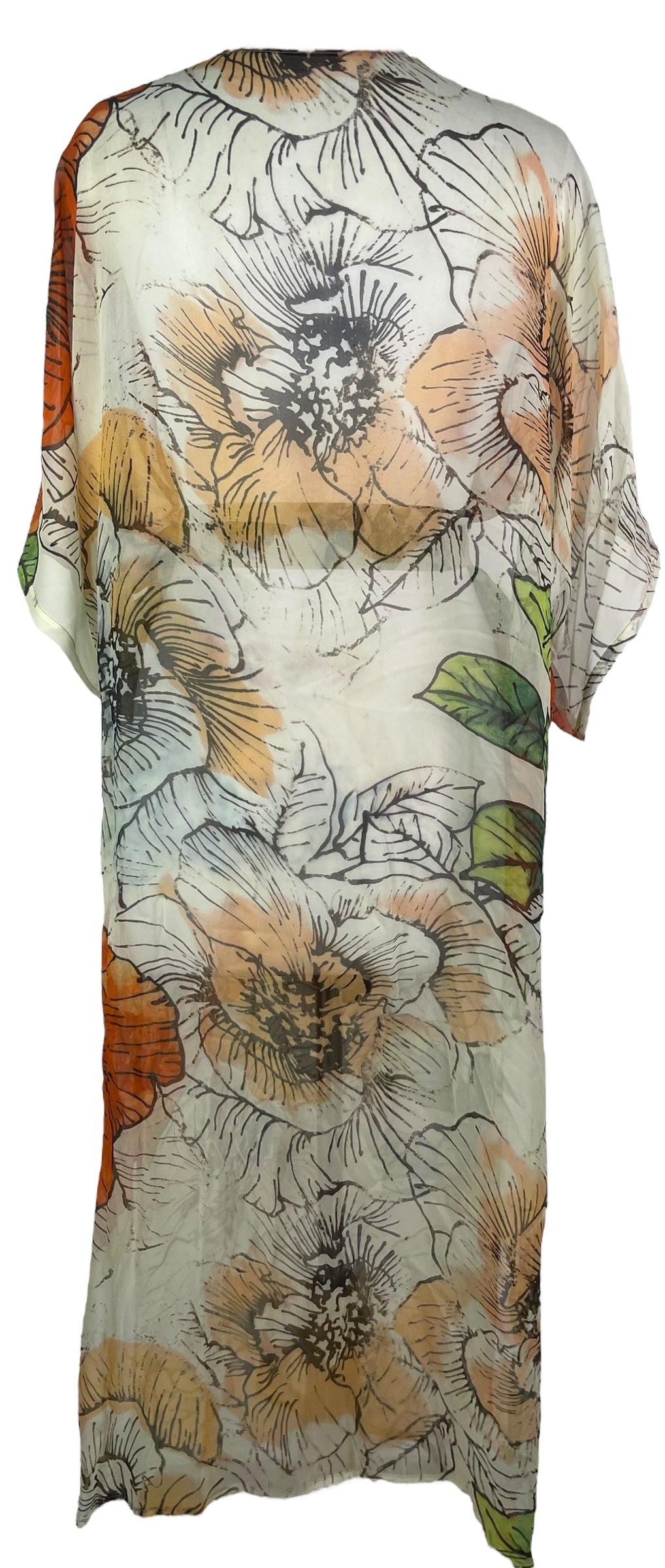 PRG8349 Sheer Wabi Sabi Pure Silk Kimono Sleeved Duster with Belt