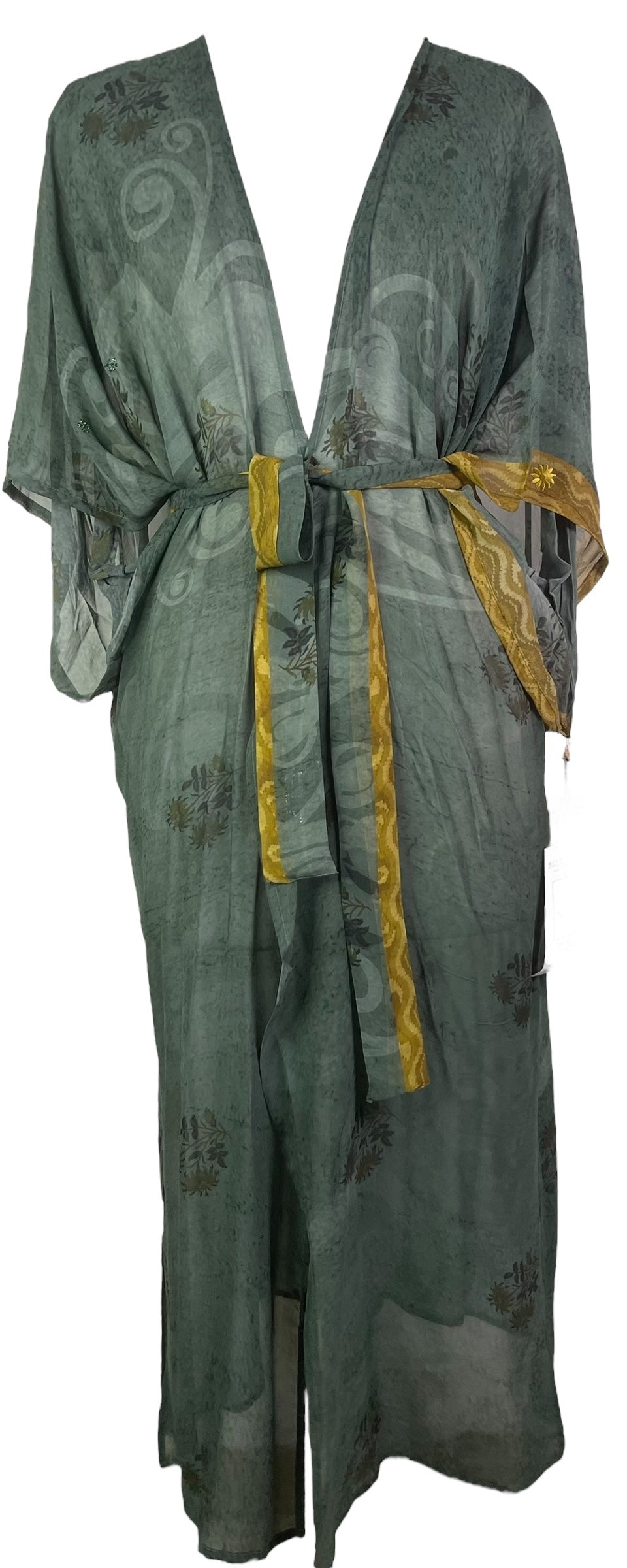 PRG8208 Sheer Wabi Sabi Pure Silk Kimono Sleeved Duster with Belt