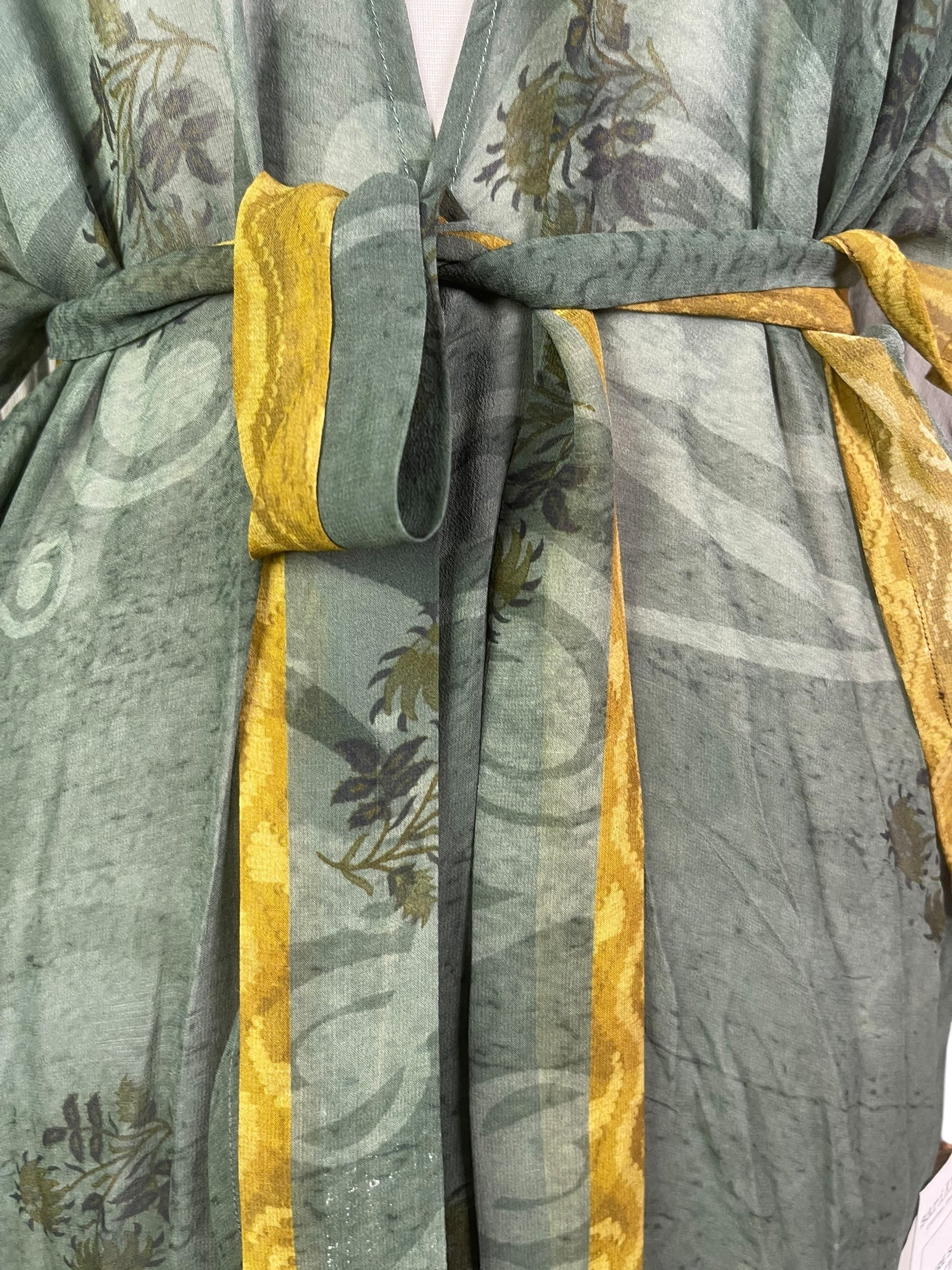 PRG8208 Sheer Wabi Sabi Pure Silk Kimono Sleeved Duster with Belt