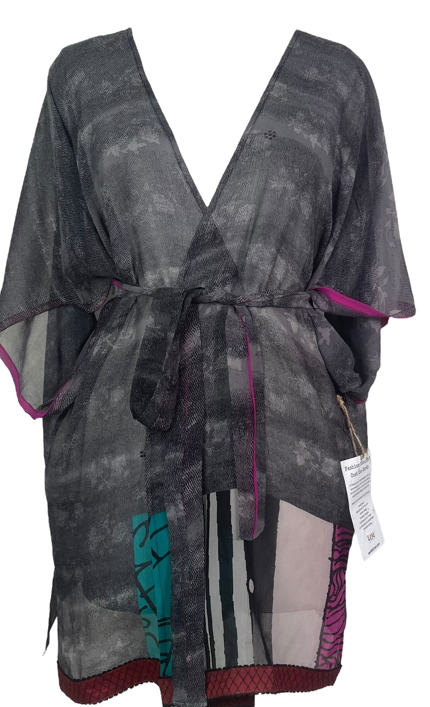 PRG8342 Sheer Avatar Pure Silk Kimono-Sleeved Jacket with Belt