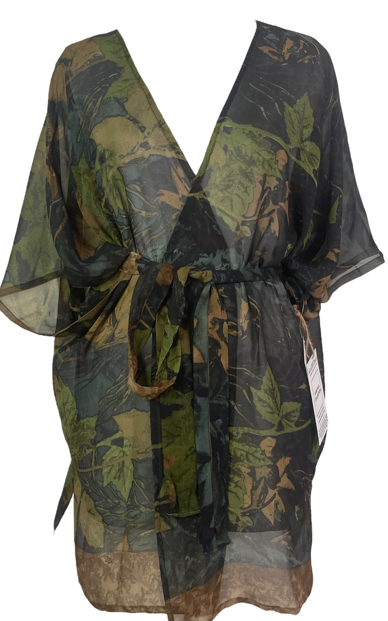 PRG8340 Sheer Avatar Pure Silk Kimono-Sleeved Jacket with Belt