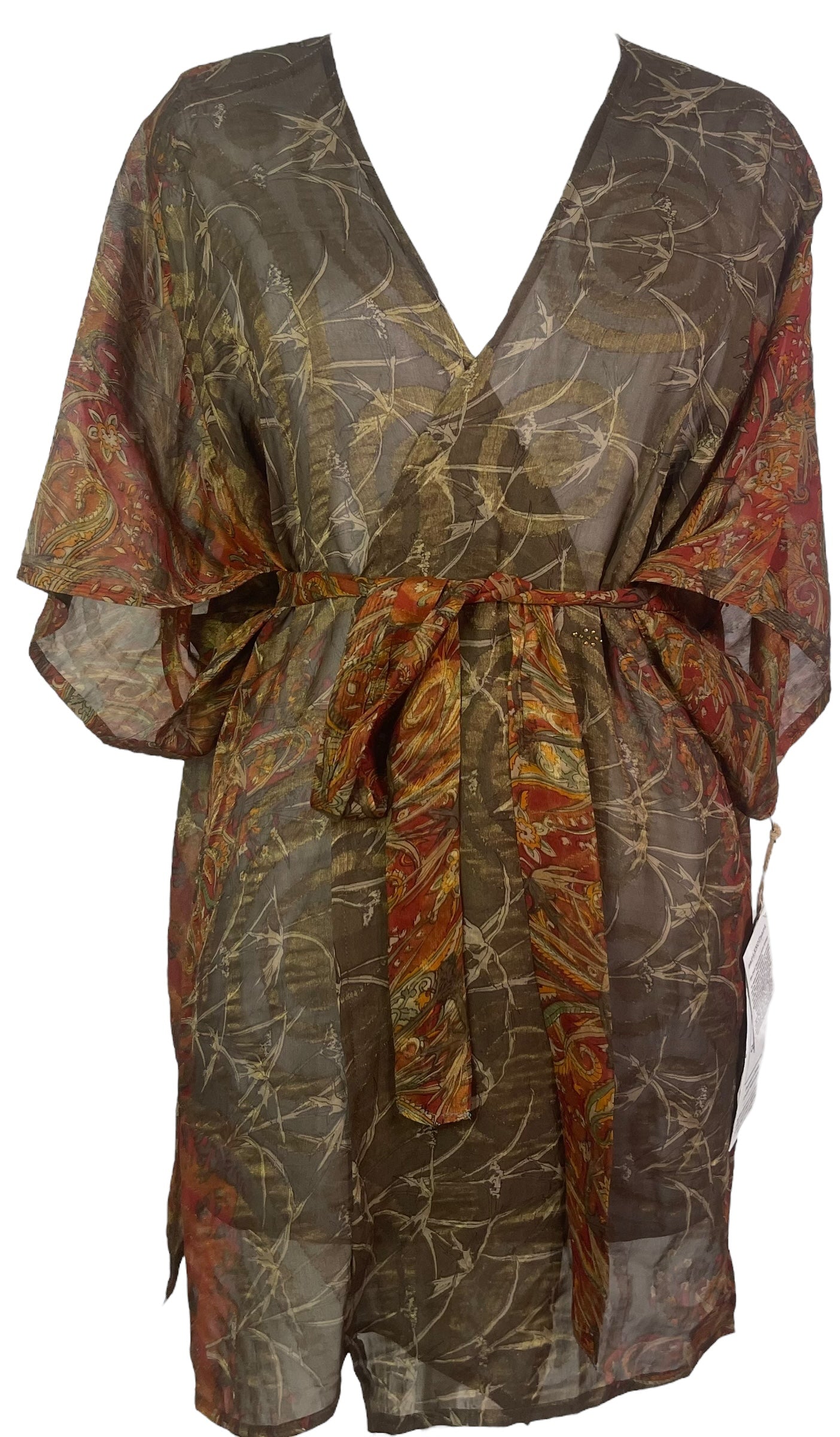 PRG8343 Sheer Avatar Pure Silk Kimono-Sleeved Jacket with Belt