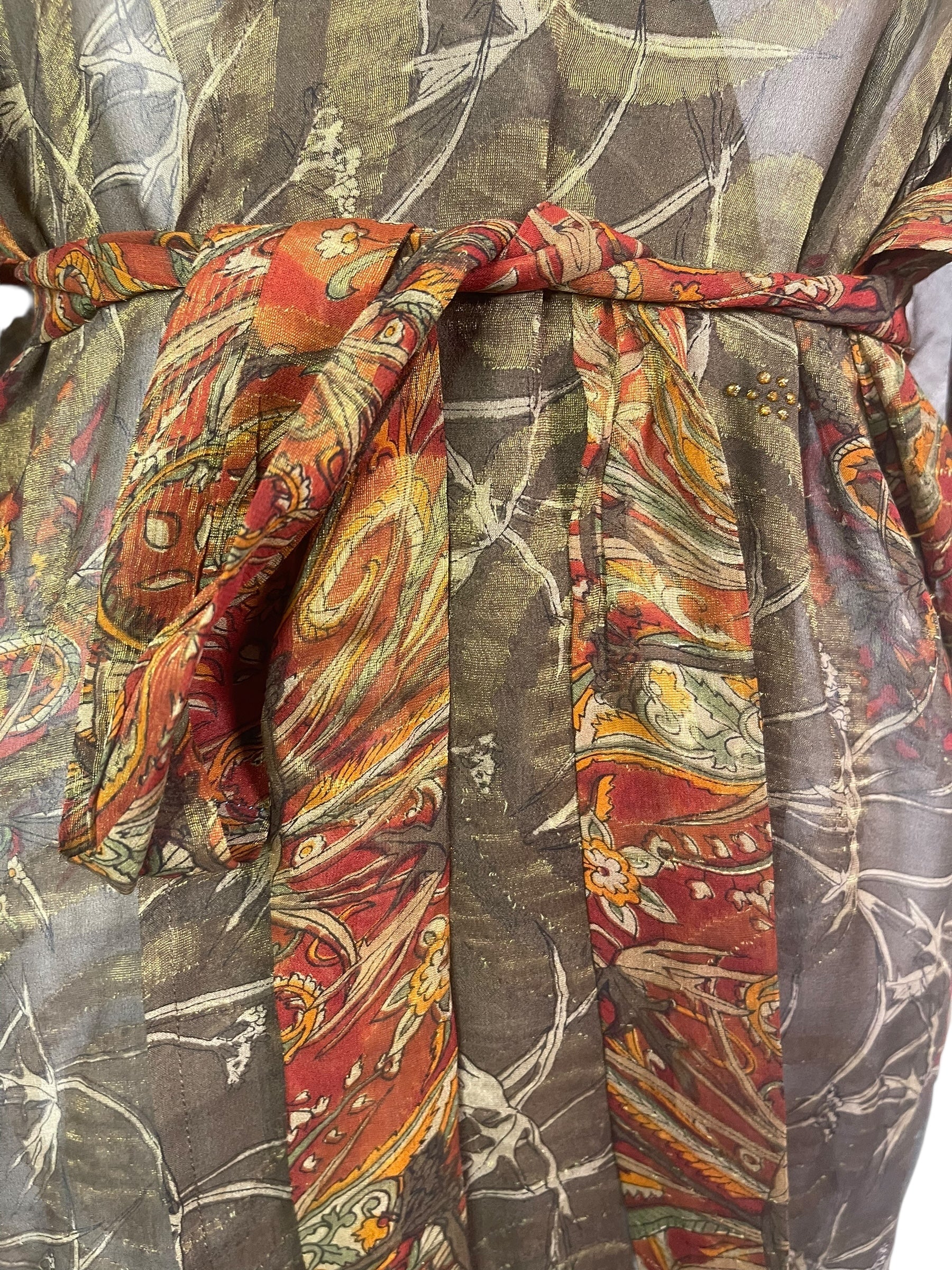 PRG8343 Sheer Avatar Pure Silk Kimono-Sleeved Jacket with Belt