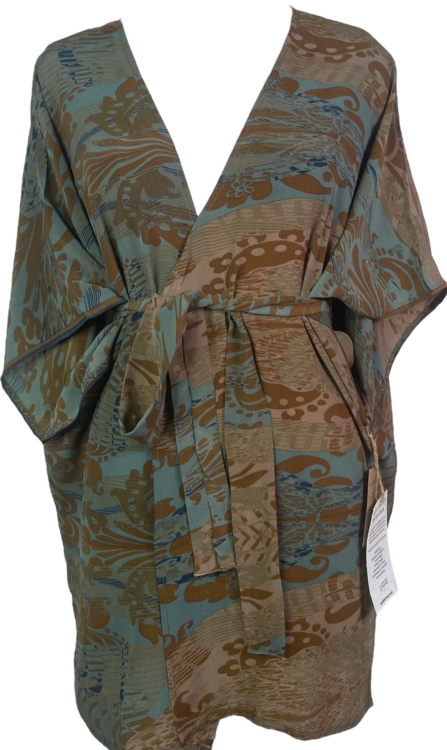 PRC8332 Wabi Sabi Pure Silk Kimono-Sleeved Jacket with Belt