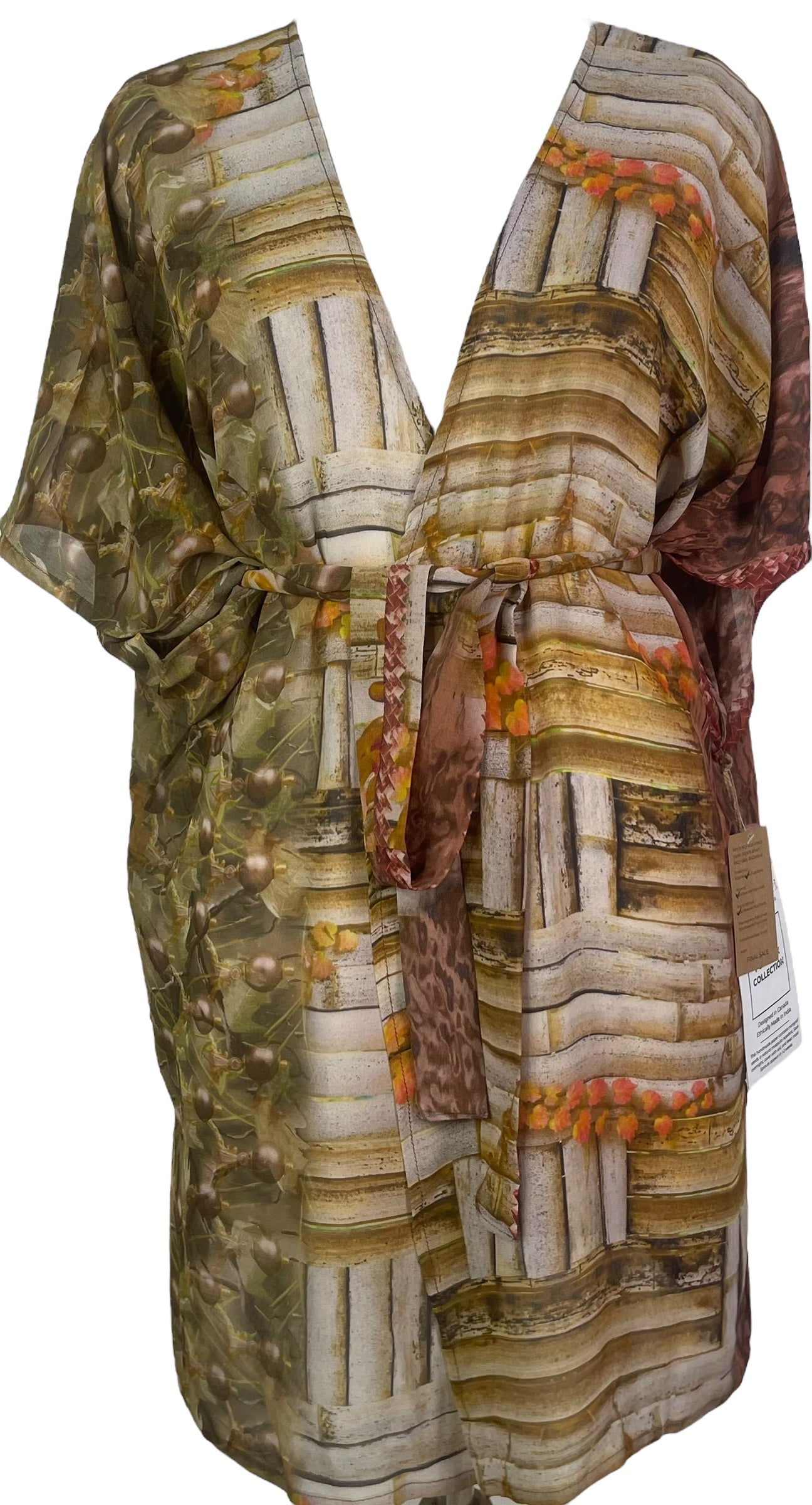 PRG8339A Sheer Wabi Sabi Pure Silk Kimono-Sleeved Jacket with Belt