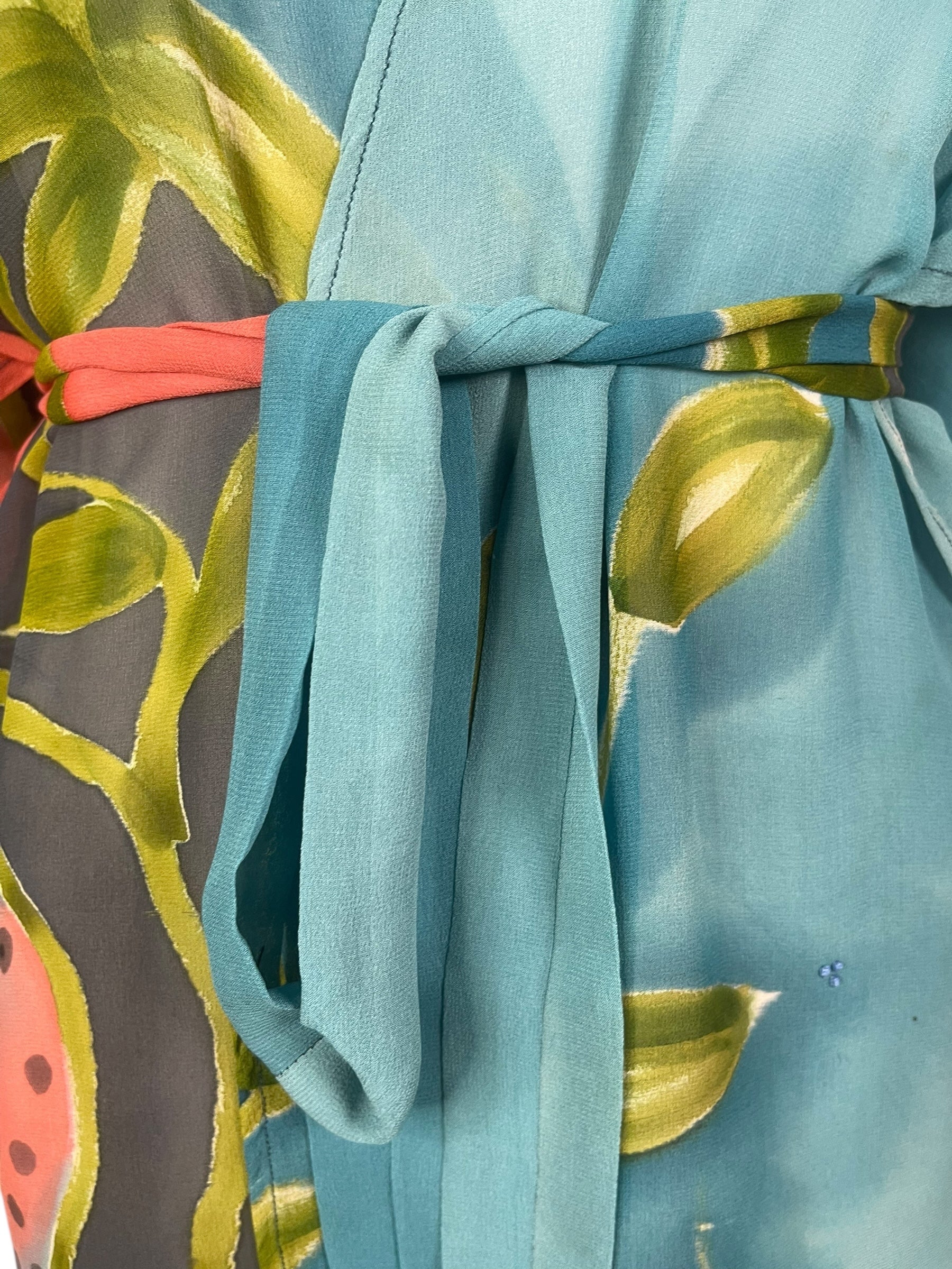 PRG8341 Sheer Wabi Sabi Pure Silk Kimono-Sleeved Jacket with Belt