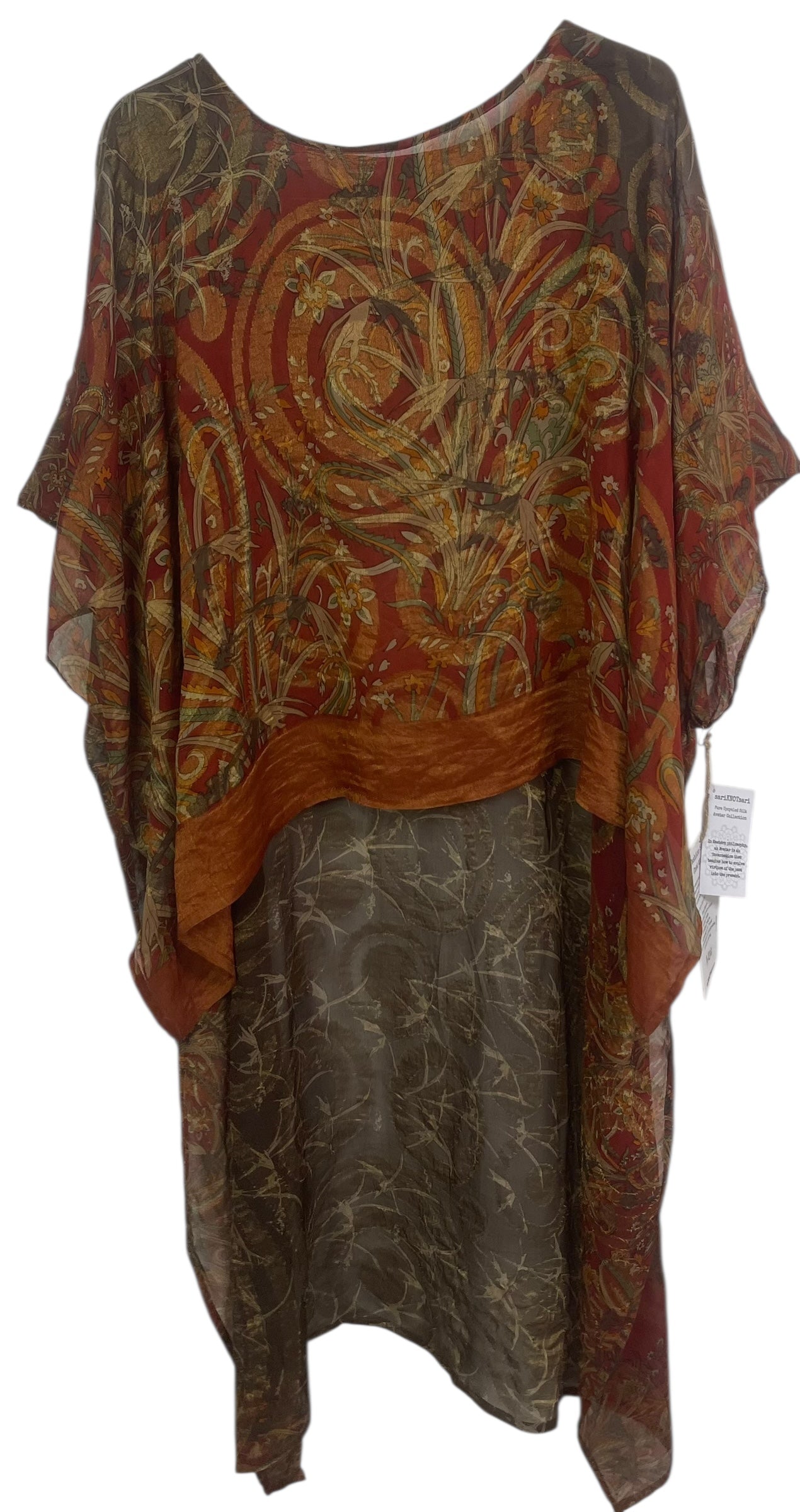 PREVIEW PRG8343 Sheer Avatar Pure Silk Hi Lo Top by DECEMBER2025 – Handmade ethical Hi Lo Top from sariKNOTsari using upcycled silk. Designed in Canada for travel and slow fashion, loved from Toronto to LA to Sydney.