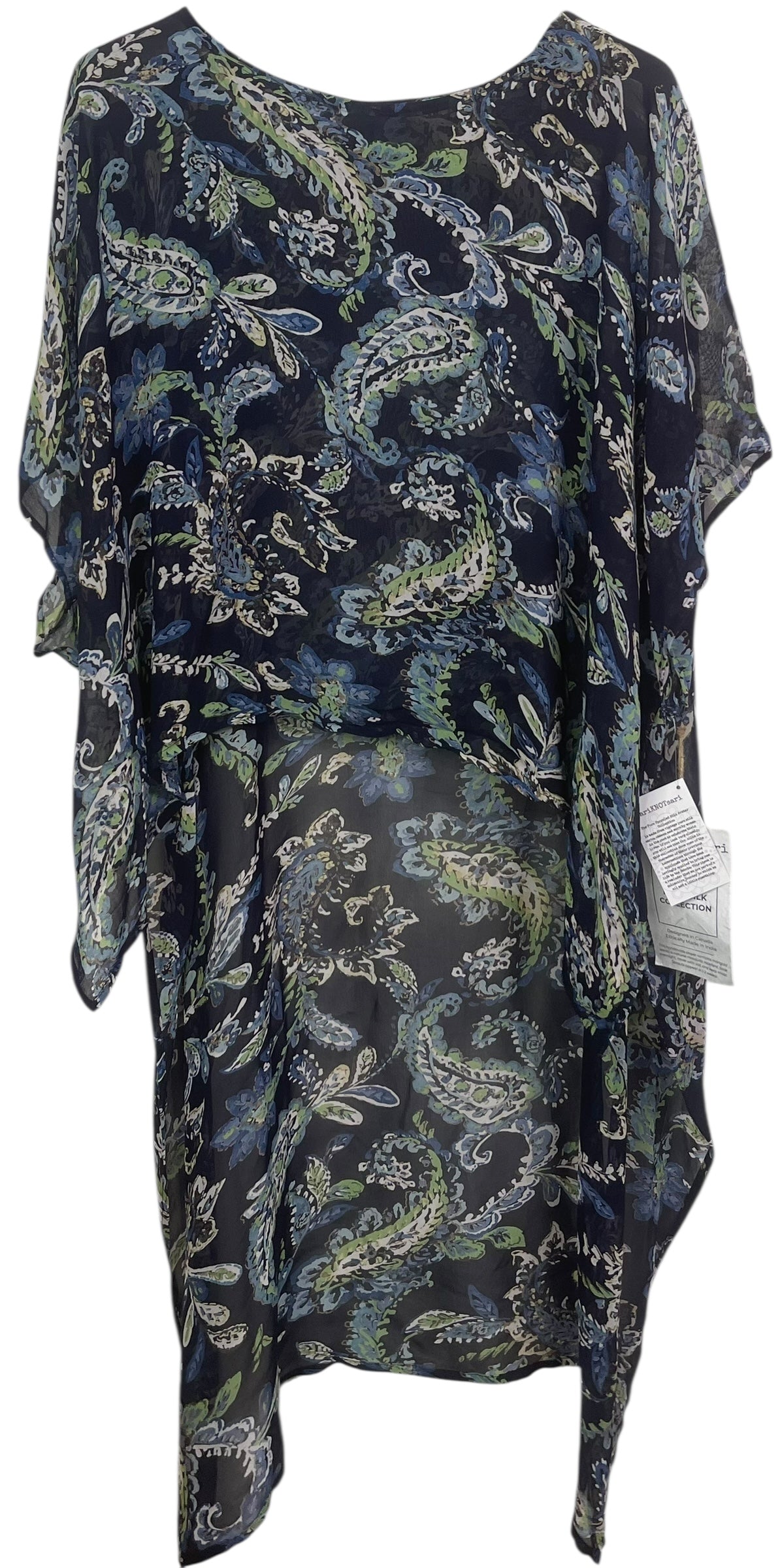 PREVIEW PRG8335 Sheer Avatar Pure Silk Hi Lo Top by DECEMBER2025 – Handmade ethical Hi Lo Top from sariKNOTsari using upcycled silk. Designed in Canada for travel and slow fashion, loved from Toronto to LA to Sydney.