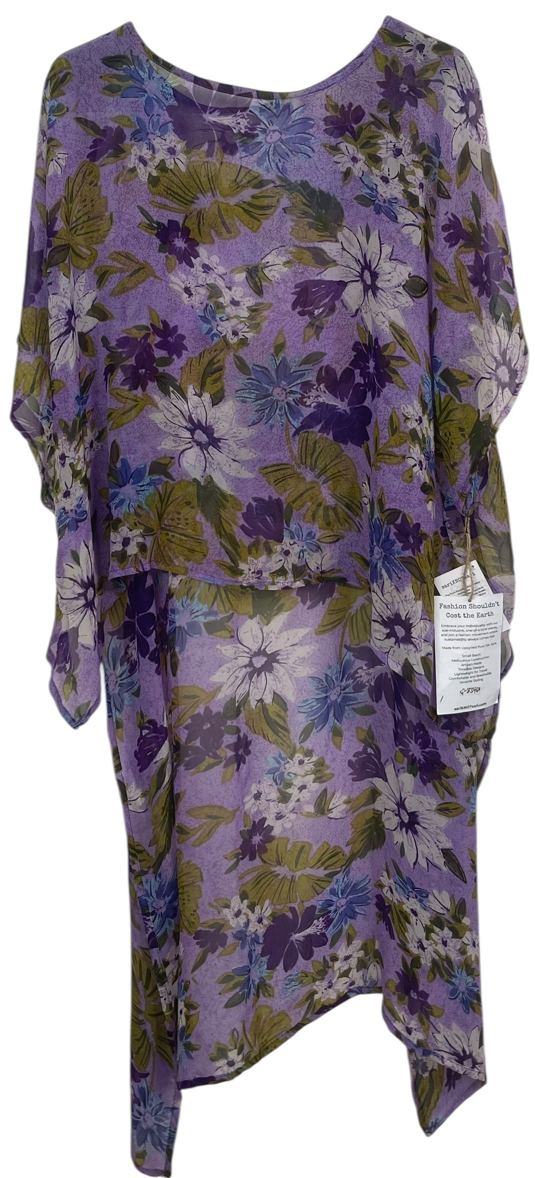 PREVIEW PRG8346A Sheer Avatar Pure Silk Hi Lo Top by DECEMBER2025 – Handmade ethical Hi Lo Top from sariKNOTsari using upcycled silk. Designed in Canada for travel and slow fashion, loved from Toronto to LA to Sydney.