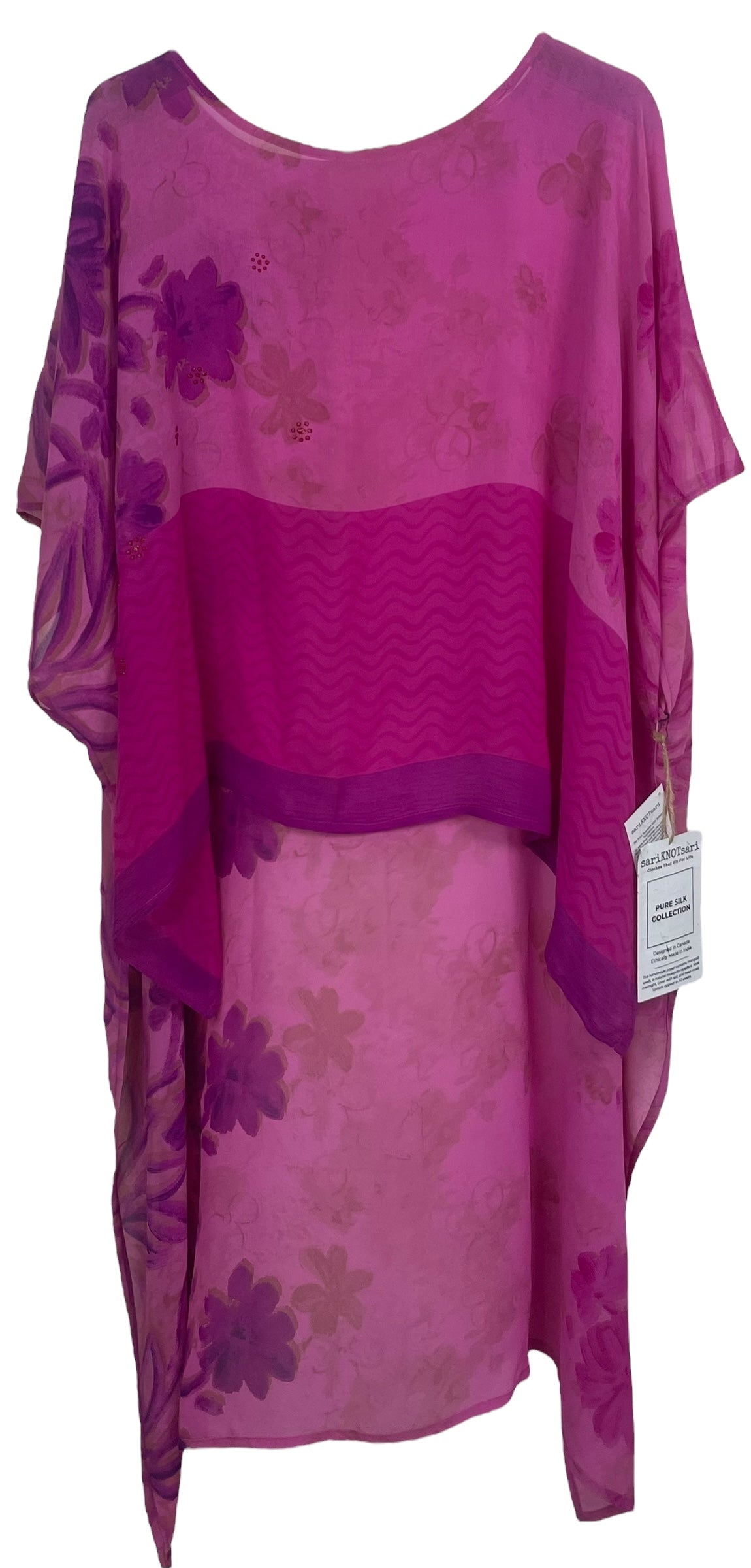 PREVIEW PRG8347B Sheer Avatar Pure Silk Hi Lo Top by DECEMBER2025 – Handmade ethical Hi Lo Top from sariKNOTsari using upcycled silk. Designed in Canada for travel and slow fashion, loved from Toronto to LA to Sydney.