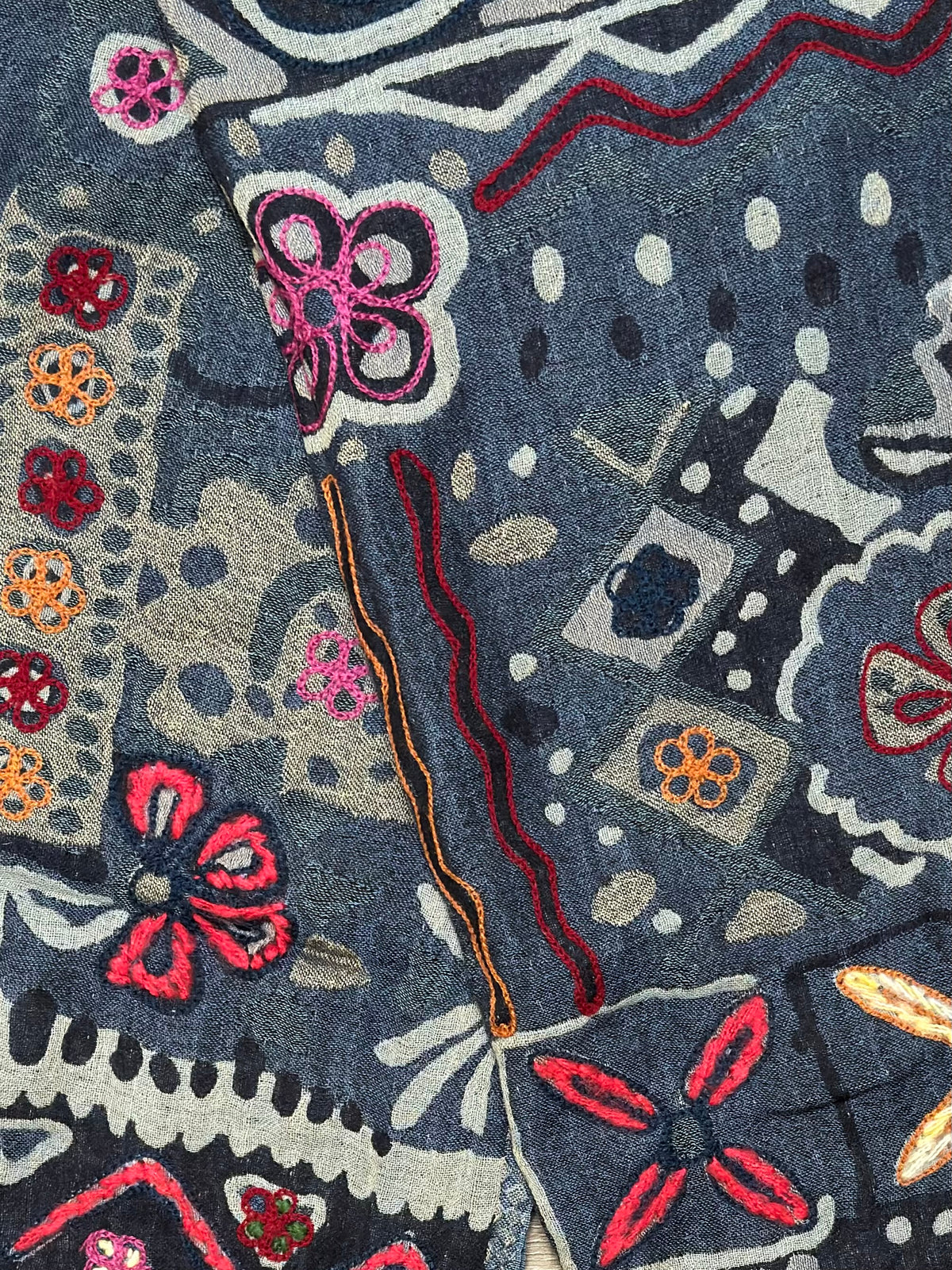 Quiet Storm Embroidered Pure Wool Shawl
