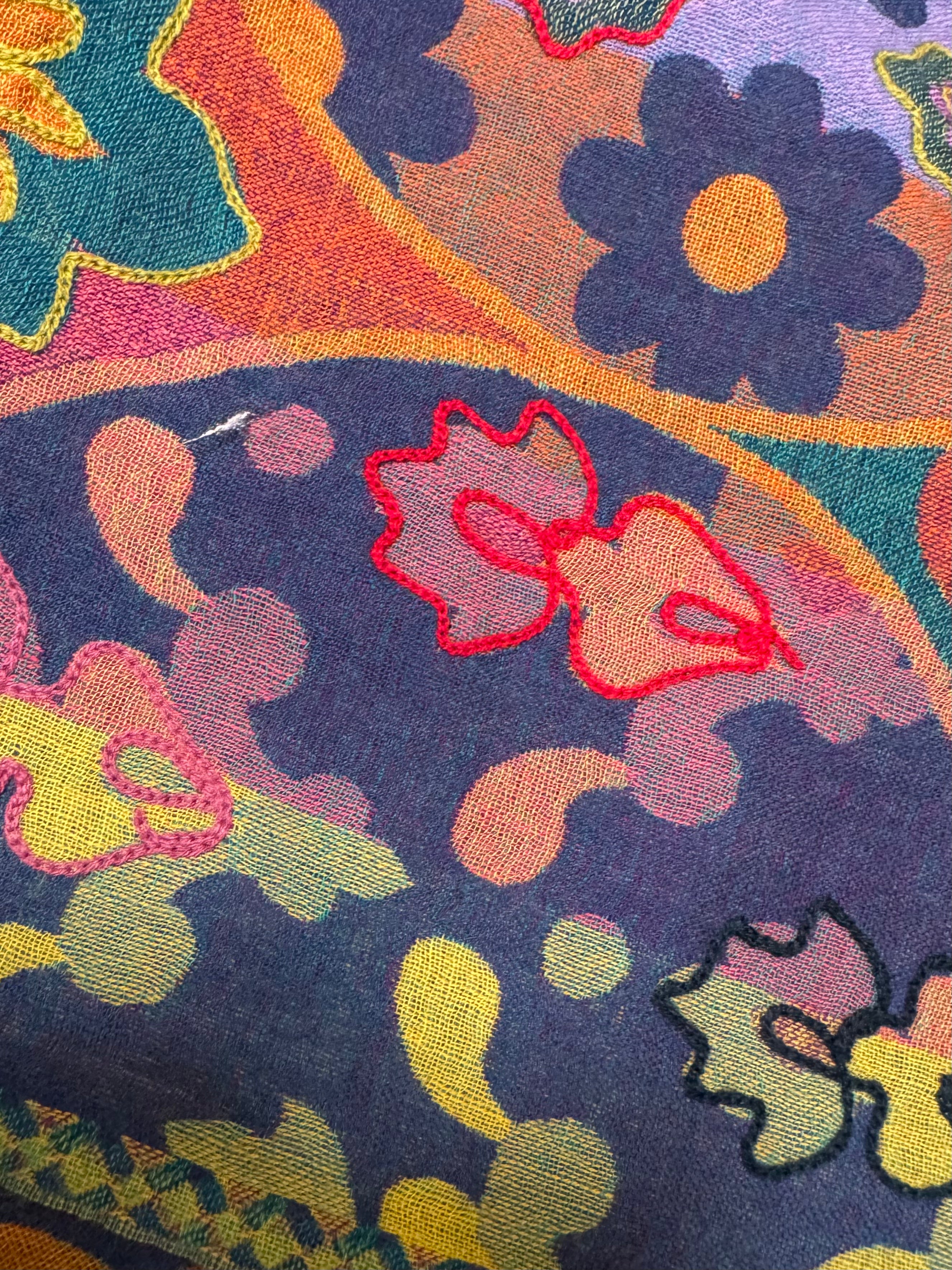 Enchanted Garden Embroidered Pure Wool Shawl