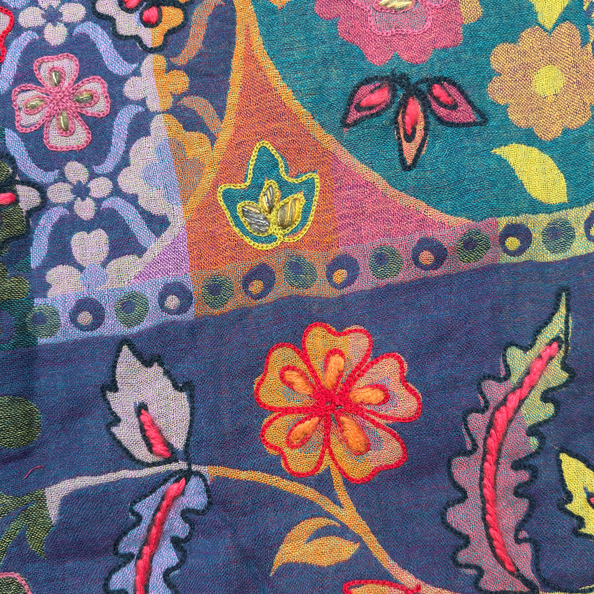 Enchanted Garden Embroidered Pure Wool Shawl