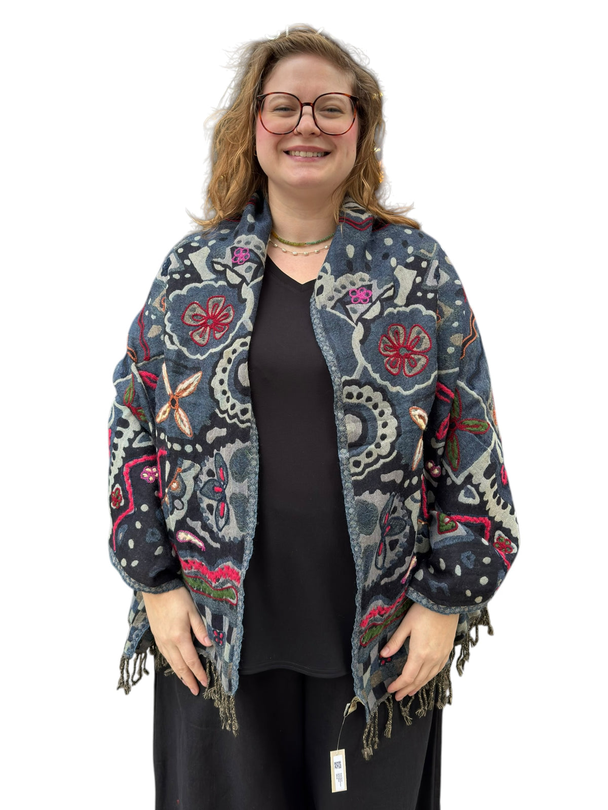 Quiet Storm Embroidered Pure Wool Shawl