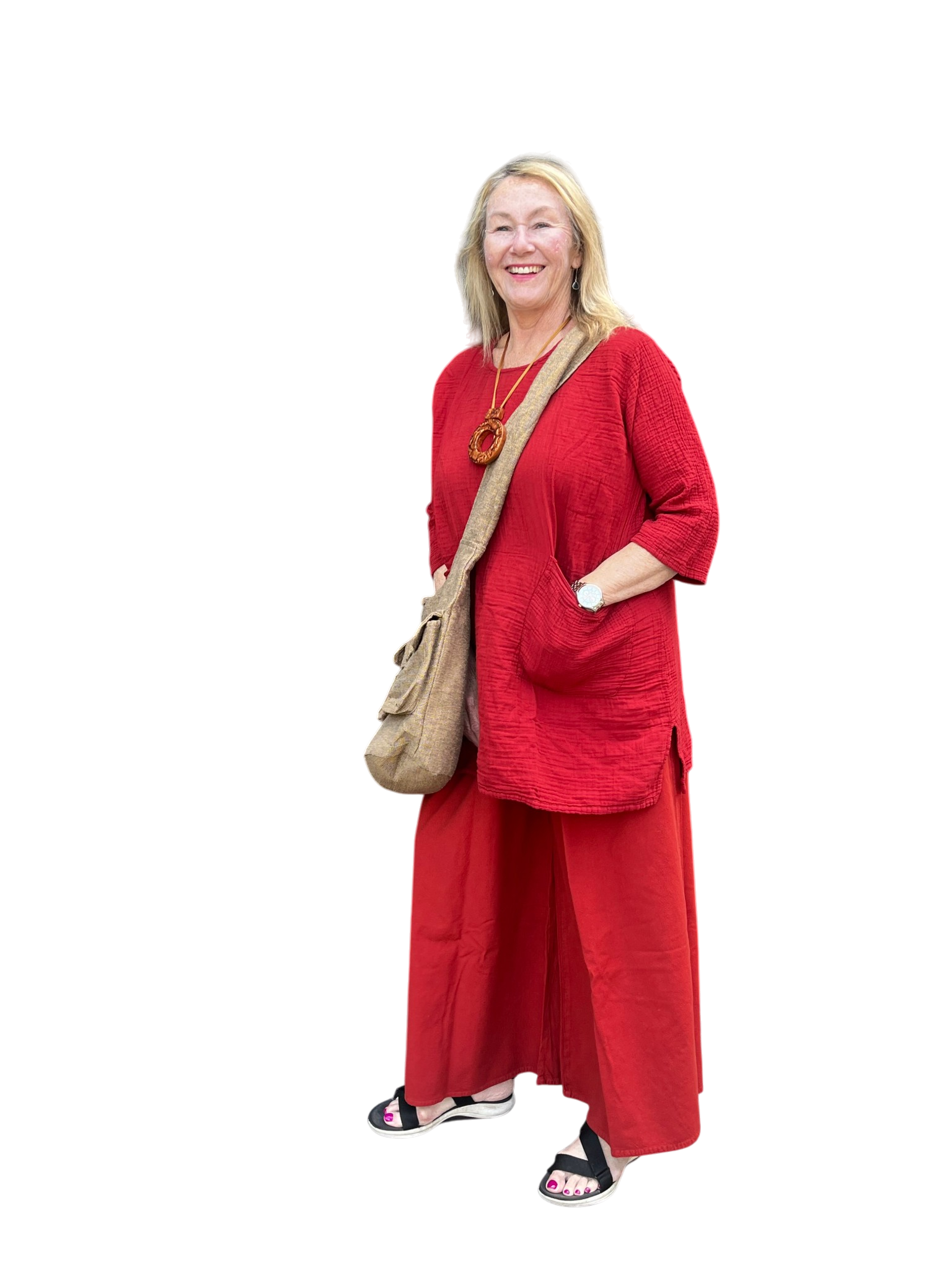 Brick Red Cotton Palazzo Pants
