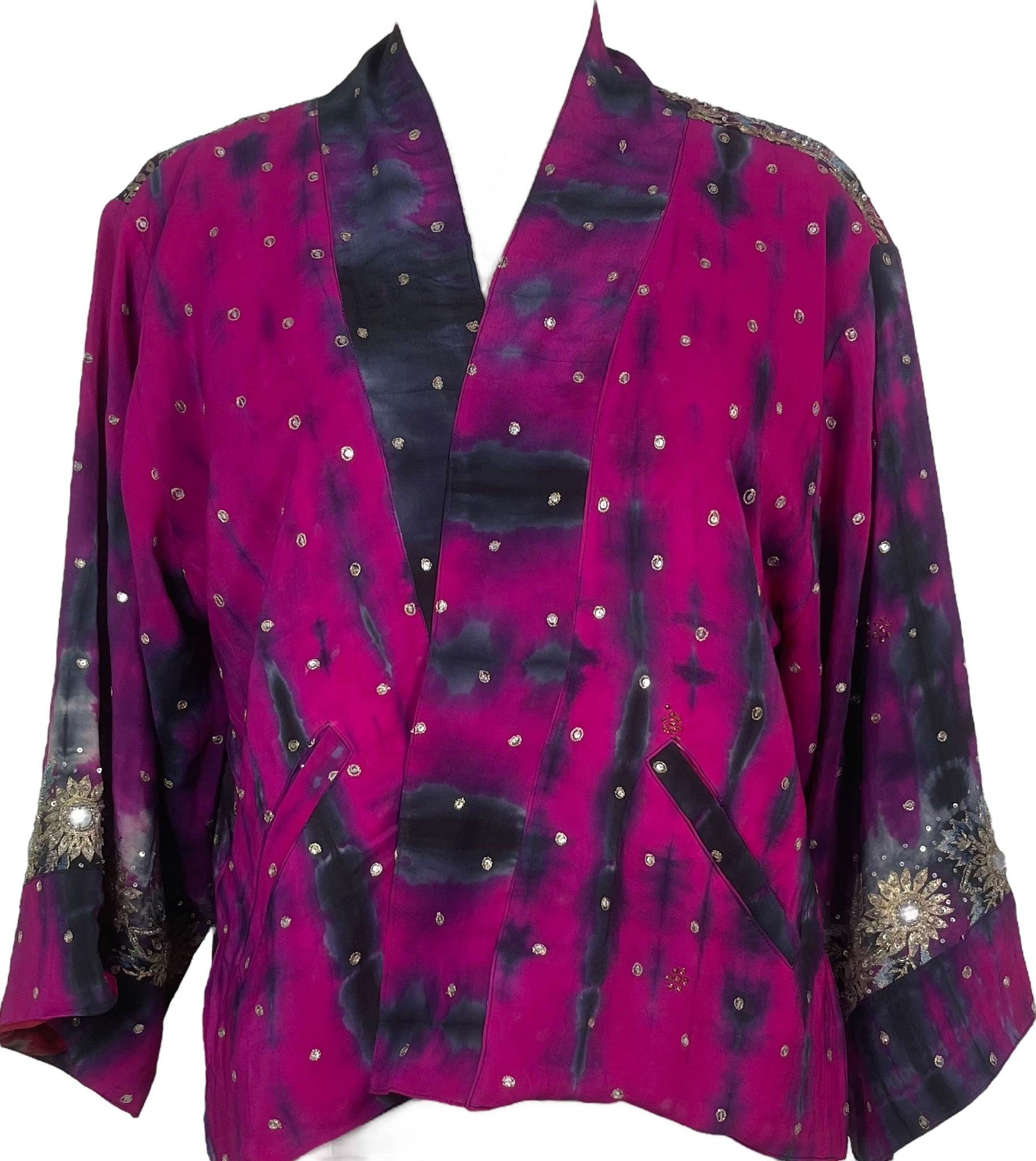 PREVIEW PRC8364 Avatar Reversible Pure Silk Jiva Jacket with Slits by DECEMBER2025 – Handmade ethical Jiva Jacket from sariKNOTsari using upcycled silk. Designed in Canada for travel and slow fashion, loved from Toronto to LA to Sydney.