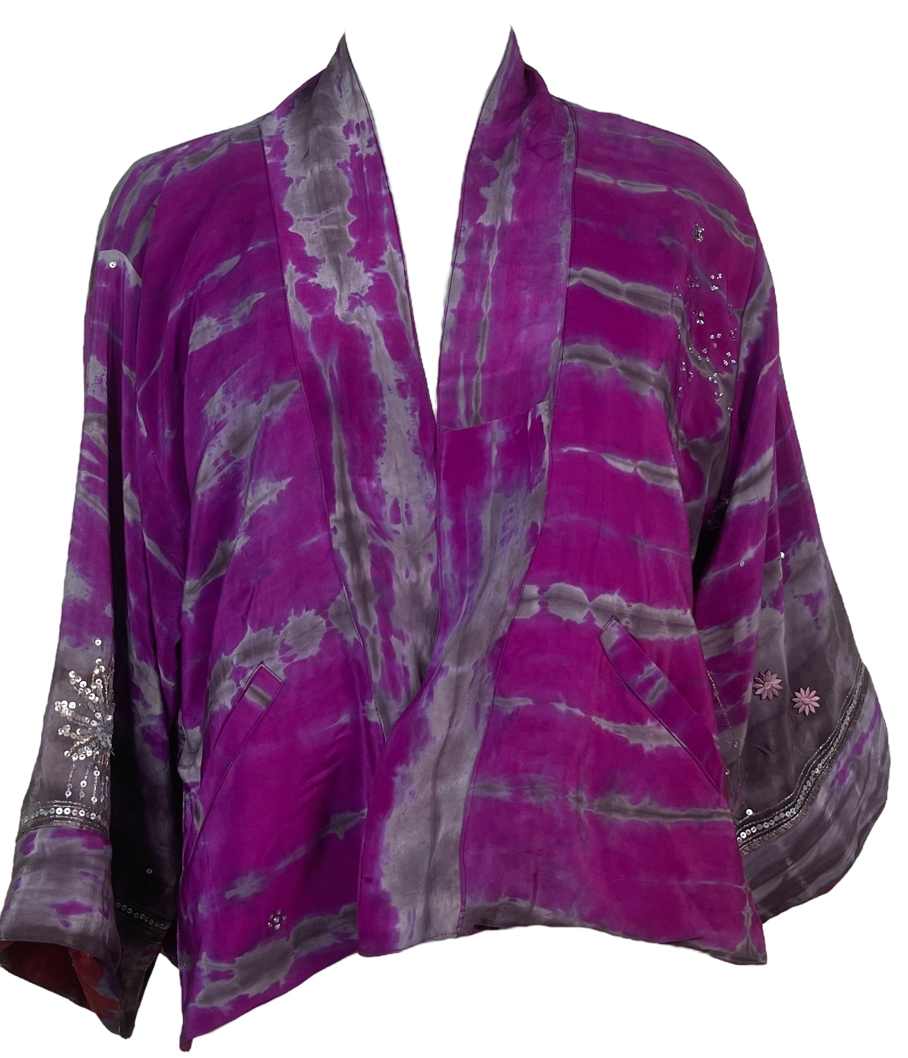 PREVIEW PRC8359 Avatar Reversible Pure Silk Jiva Jacket with Slits by DECEMBER2025 – Handmade ethical Jiva Jacket from sariKNOTsari using upcycled silk. Designed in Canada for travel and slow fashion, loved from Toronto to LA to Sydney.
